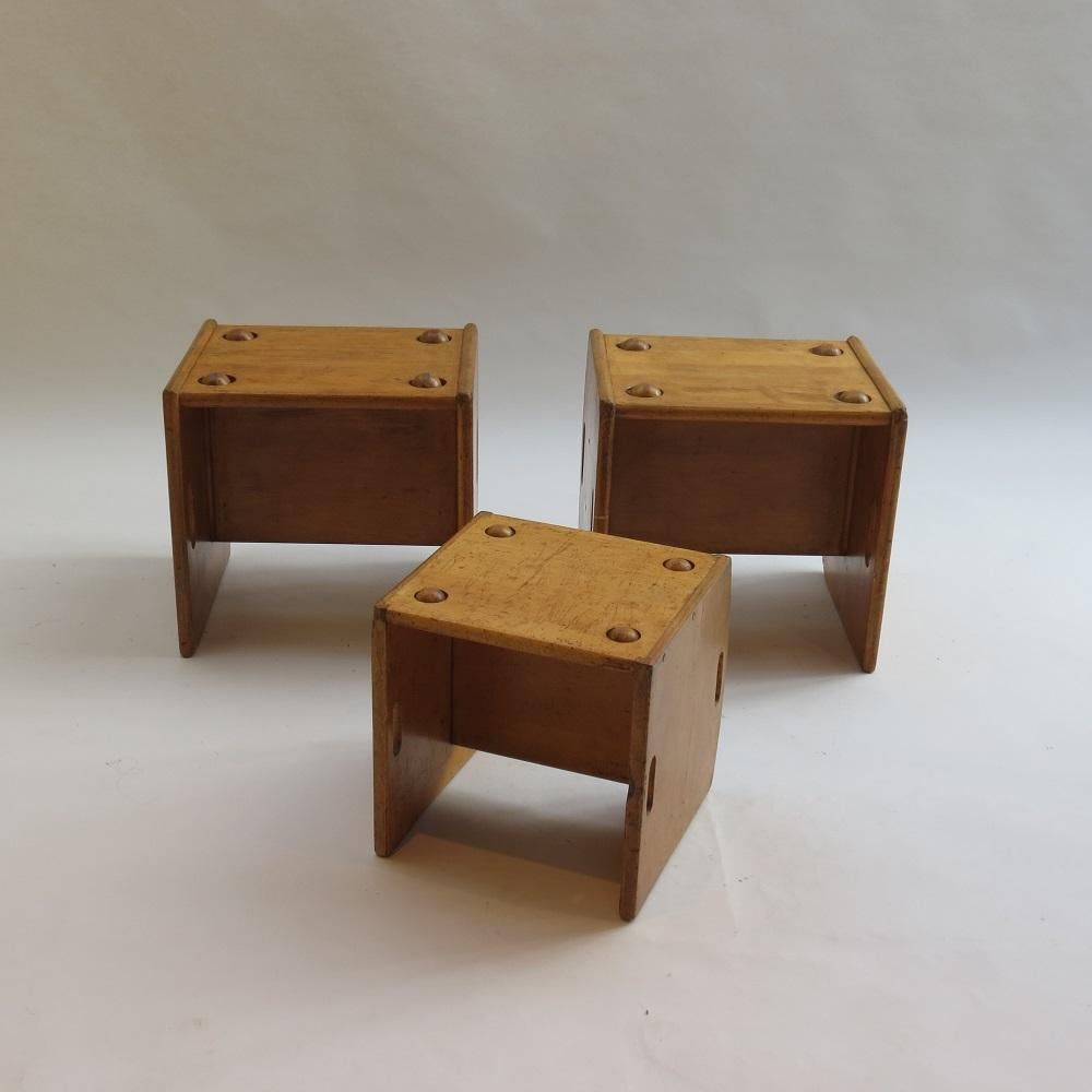 Mid-Century Modern 1950s Vintage Wooden Childs Chair Set Chair and Table Set Toy Push Along