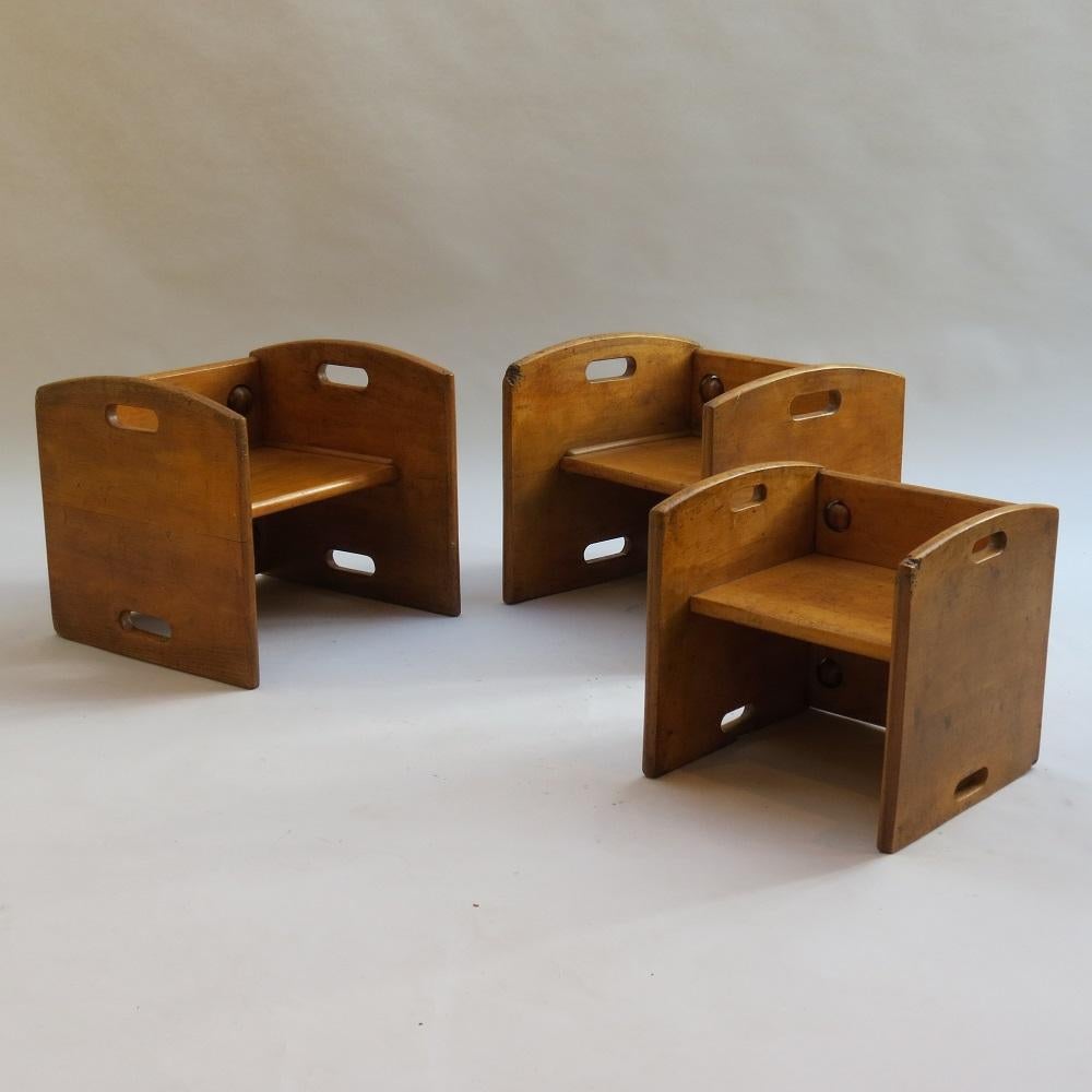 Machine-Made 1950s Vintage Wooden Childs Chair Set Chair and Table Set Toy Push Along