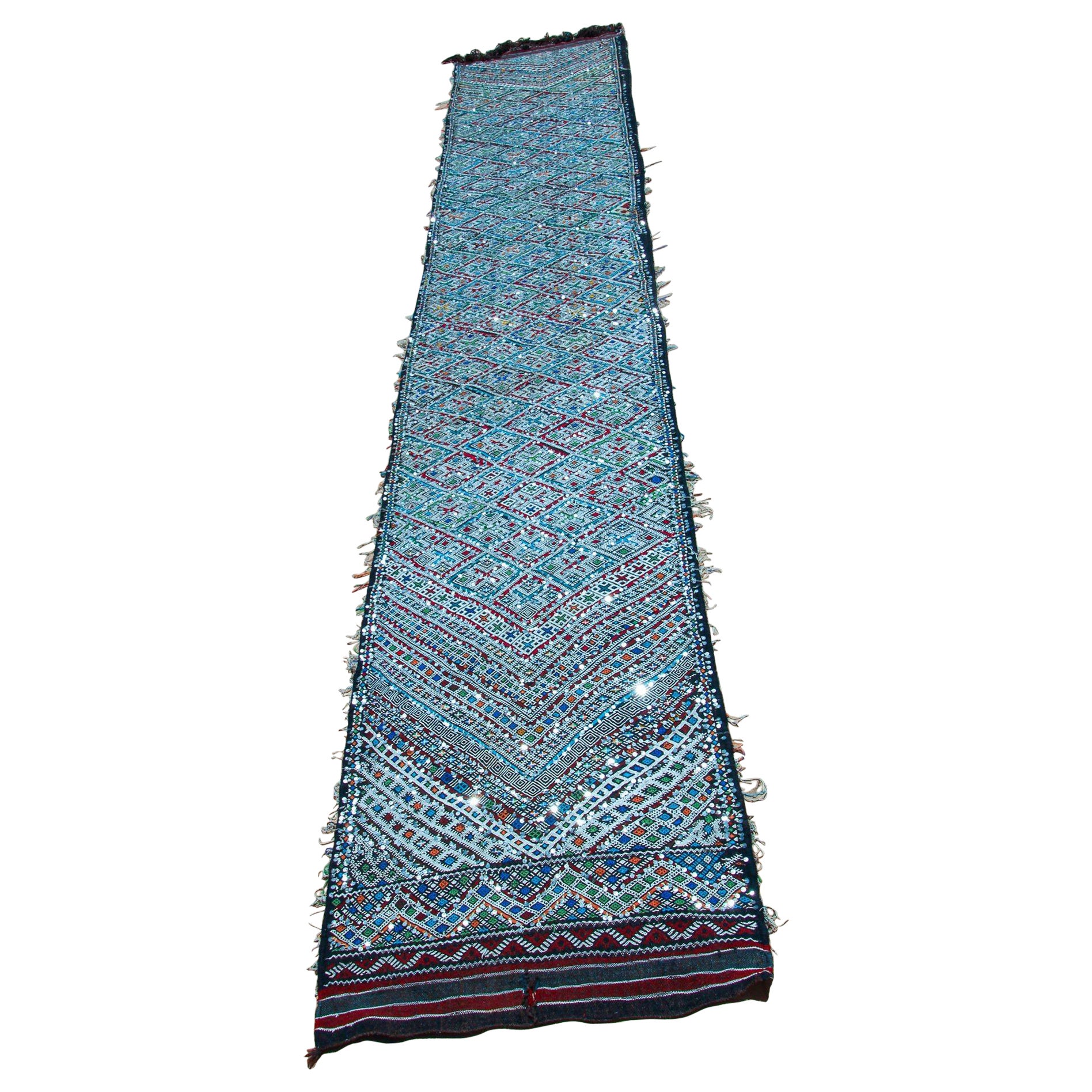 Tappeto marocchino Zemmour vintage degli anni '50 con struttura berbera, lunghezza 3ft x 16.4ft in vendita