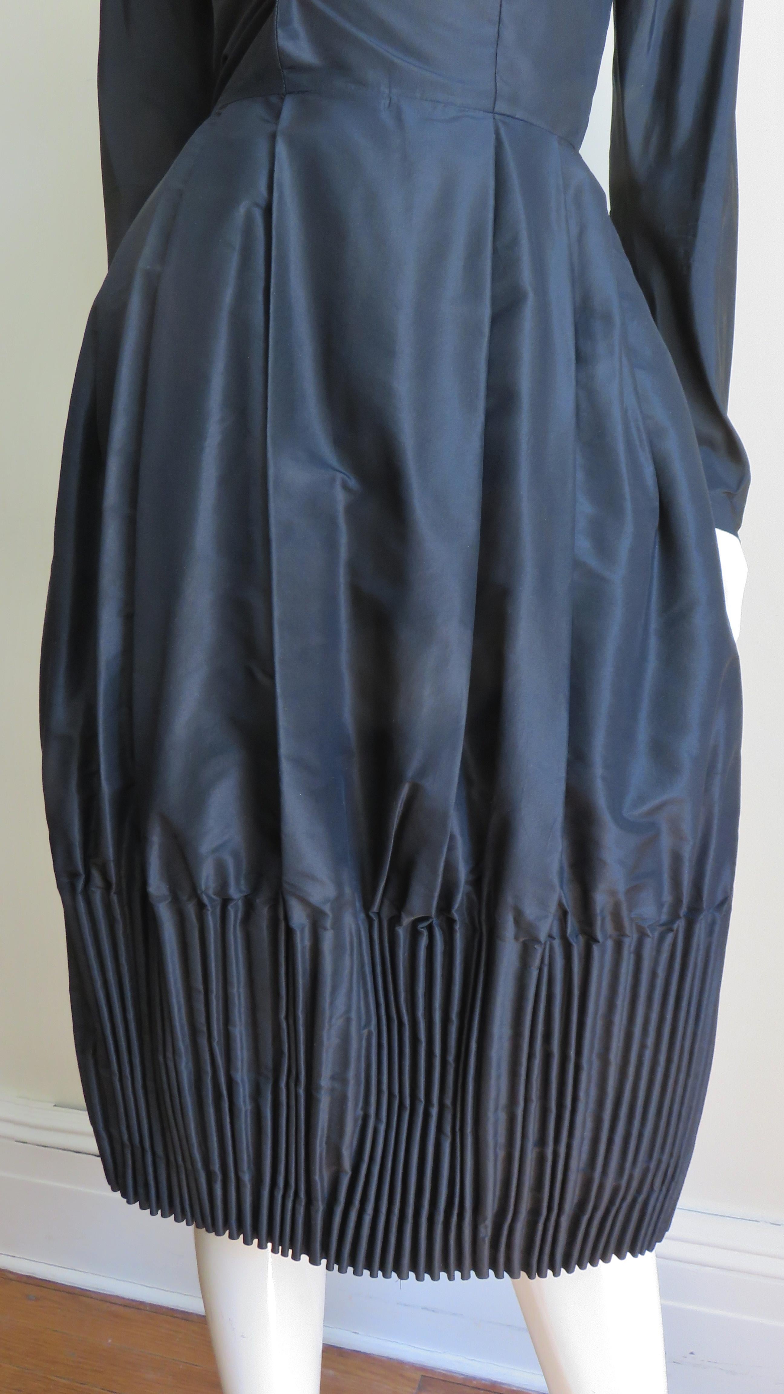 Black Viola Silk Dress with Elaborate Skirt 1950s For Sale