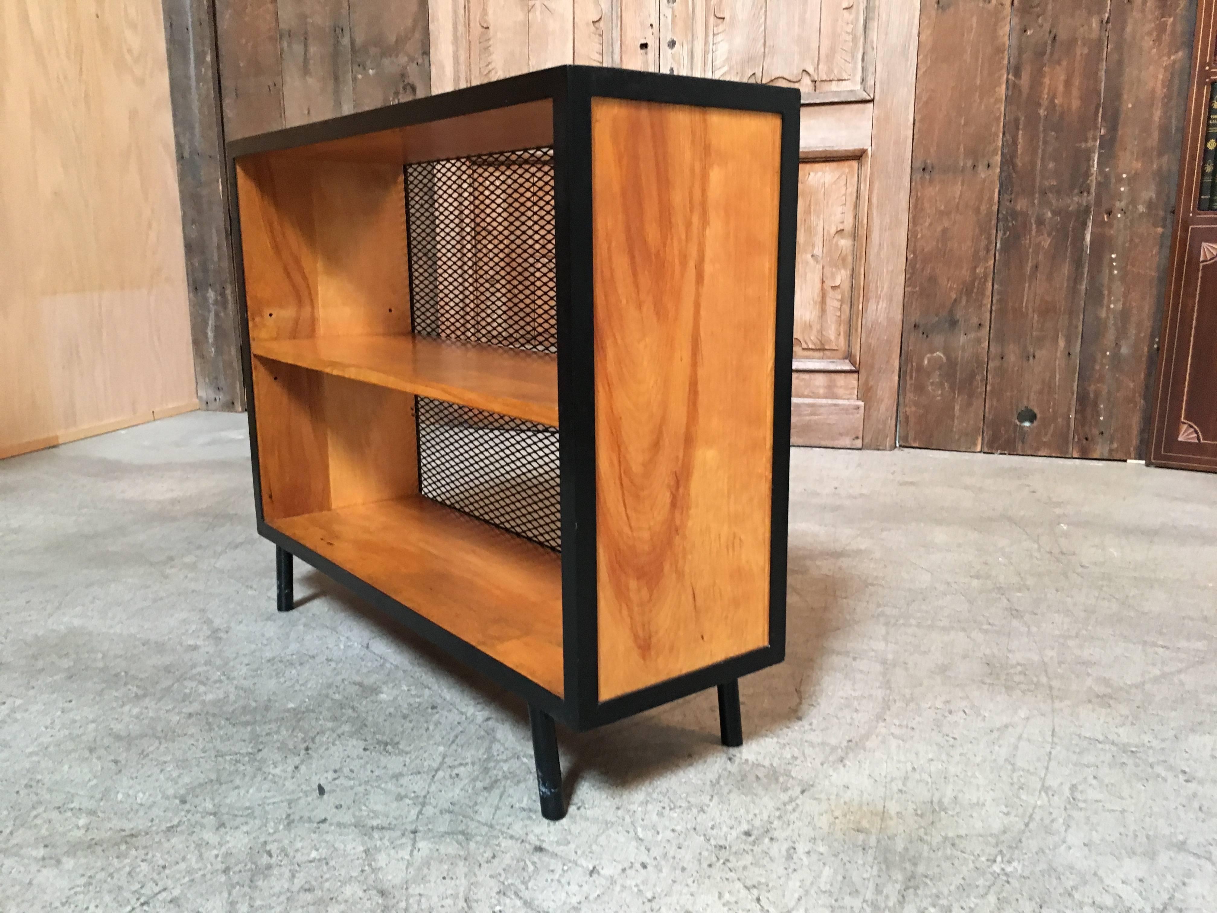 American 1950s Vista Furniture Co. Birch and Mesh Metal Bookcase