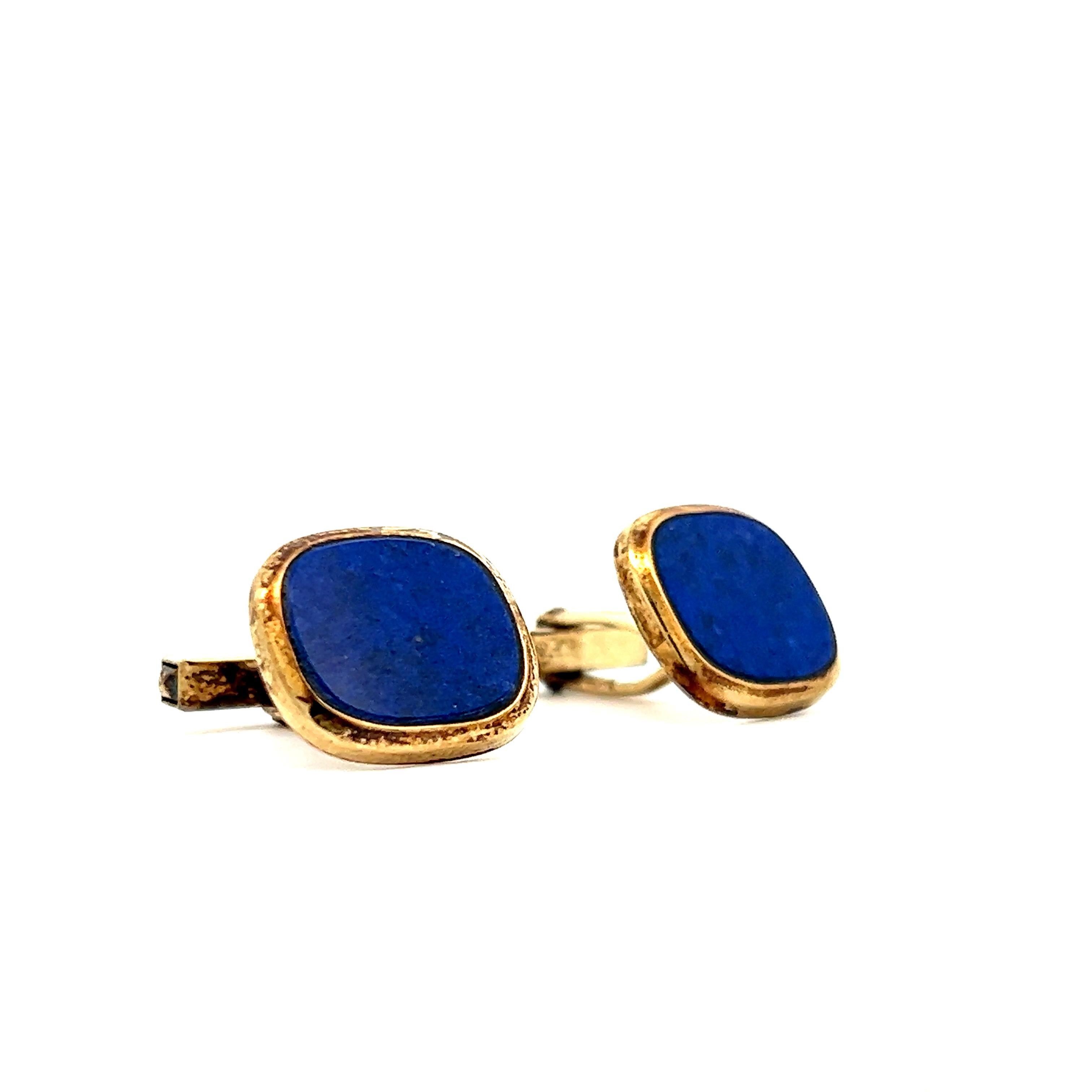 1950s W Germany 14K Yellow Gold Lapis Cufflinks In Excellent Condition In Lexington, KY