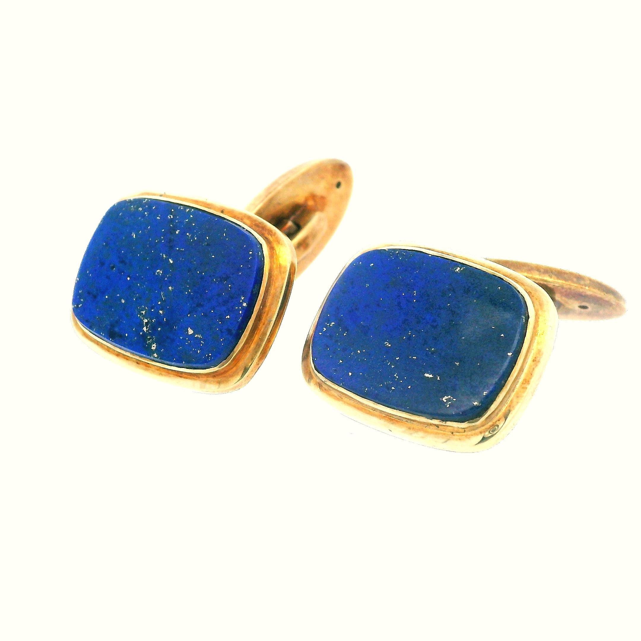 Contemporary 1950s W Germany 14K Yellow Gold Lapis Cufflinks For Sale