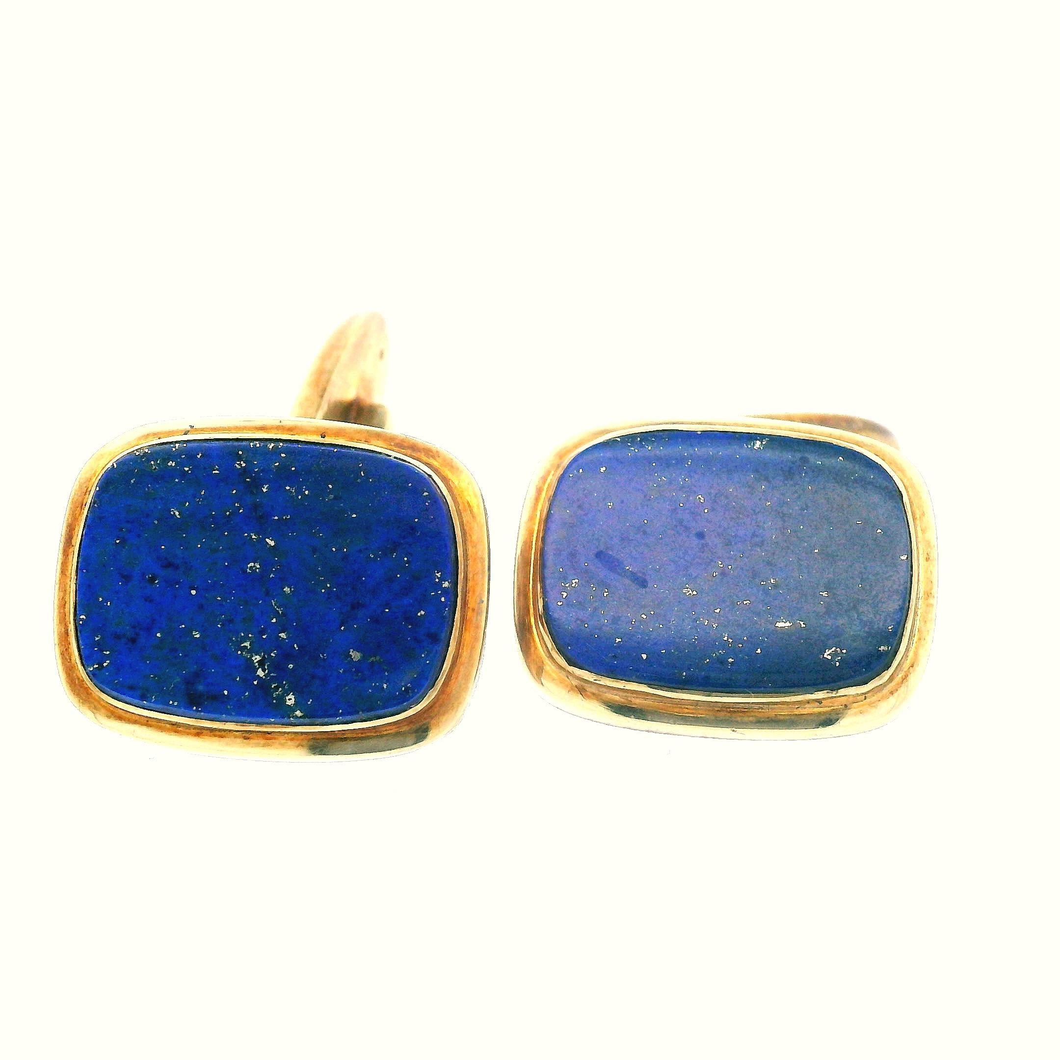 1950s W Germany 14K Yellow Gold Lapis Cufflinks In Good Condition For Sale In Lexington, KY