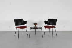 1950s W. Gispen Model 205 Arm Chairs for Kembo, Burgundy Fabric, Wire Frame