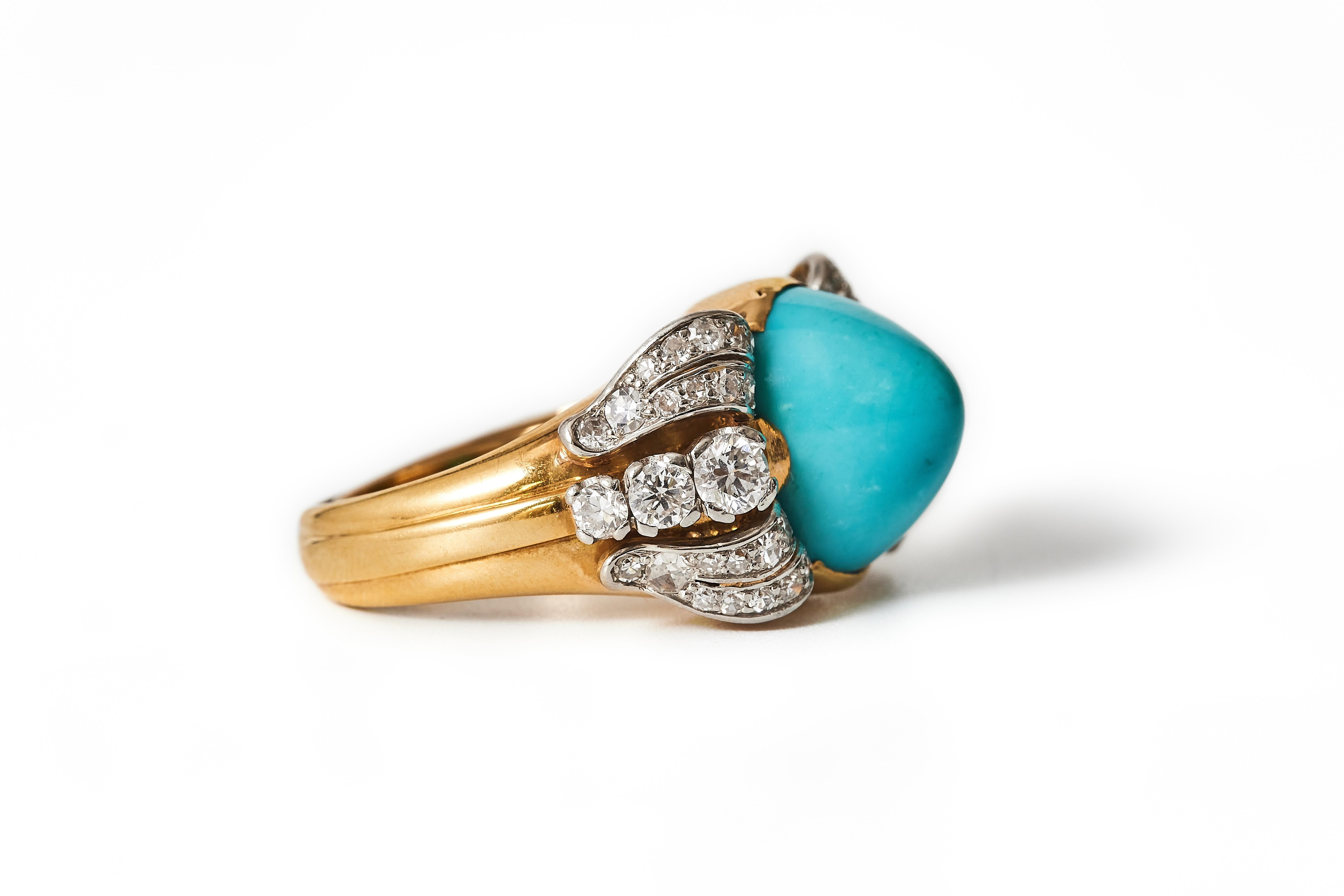 1950s W.A. Bolin ring set with turquoise and diamonds. For Sale 1