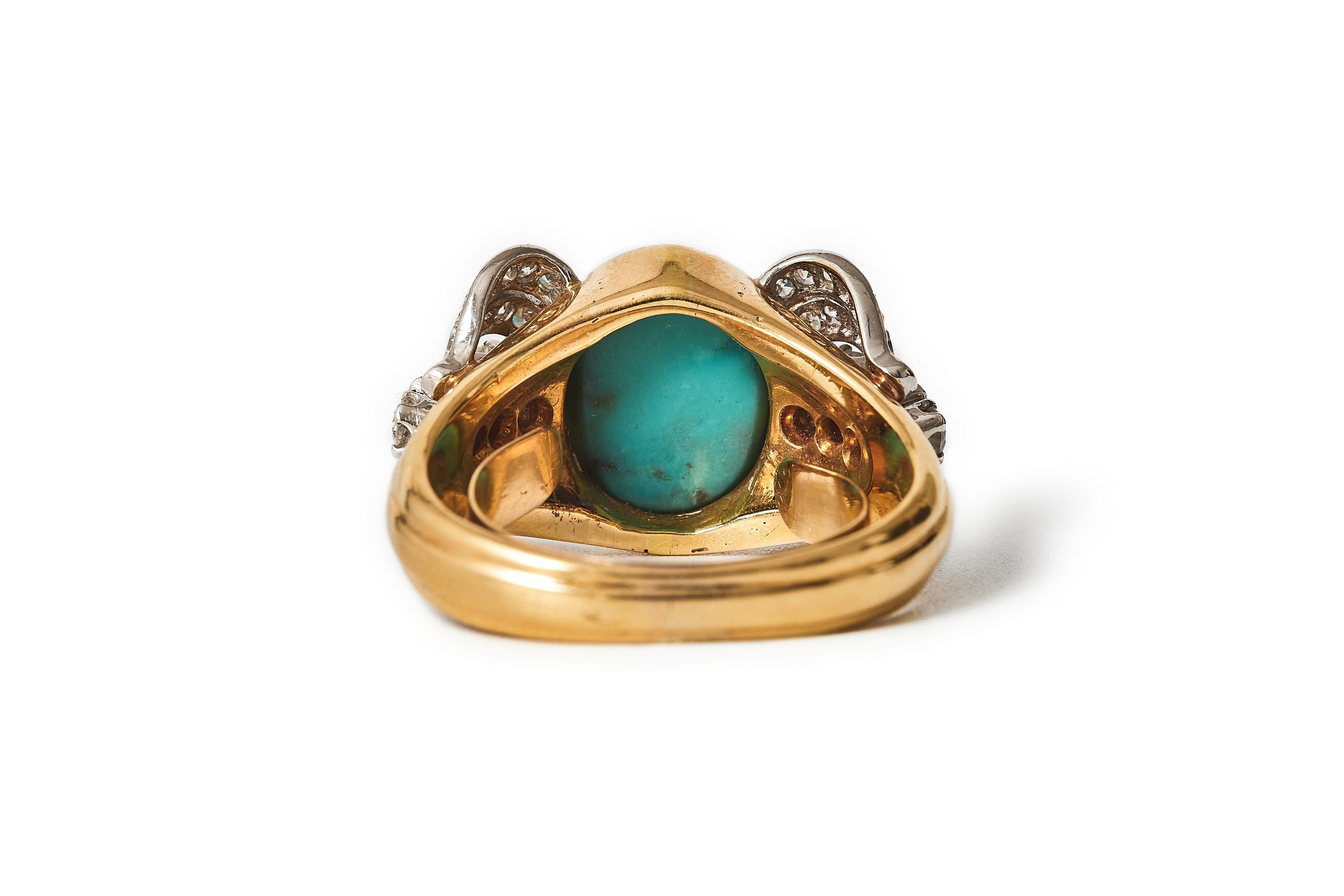 1950s W.A. Bolin ring set with turquoise and diamonds. For Sale 2