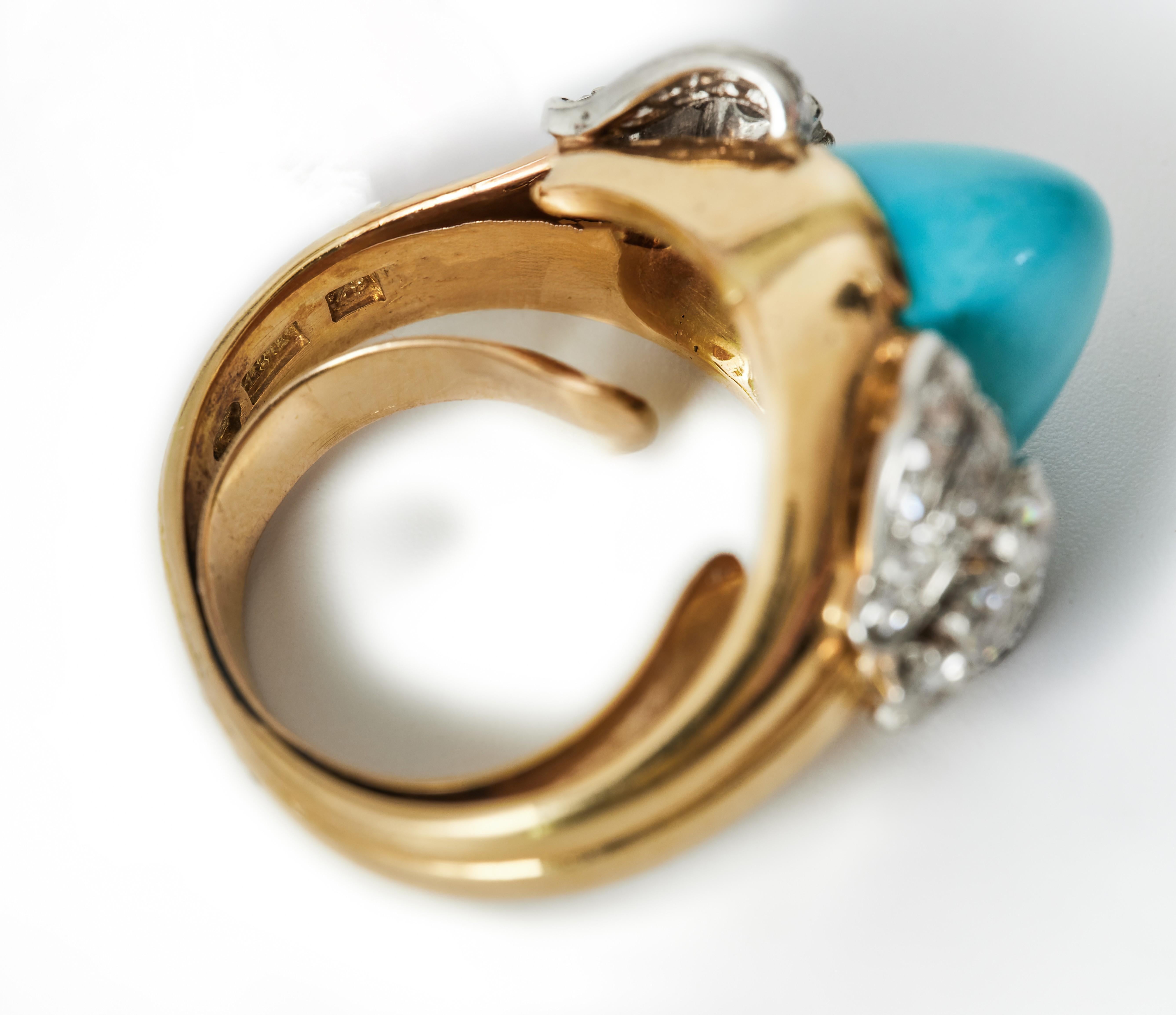1950s W.A. Bolin ring set with turquoise and diamonds. For Sale 3