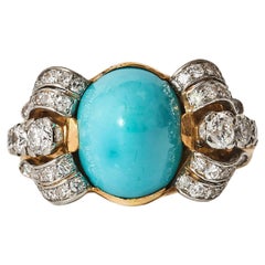 1950s W.A. Bolin ring set with turquoise and diamonds.