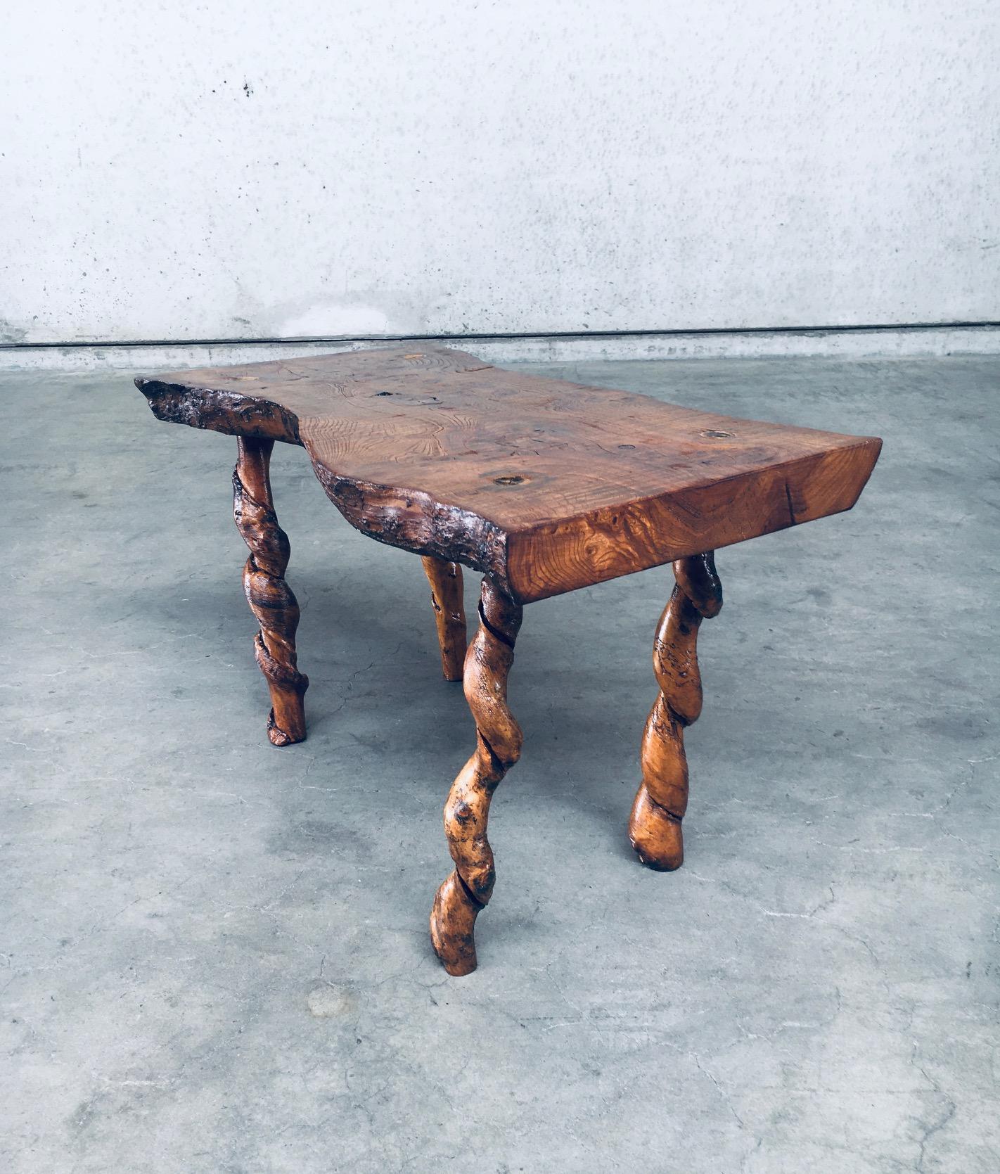 1950's Wabi Sabi Style Handcrafted Oak & Grape Wood Side Table For Sale 1