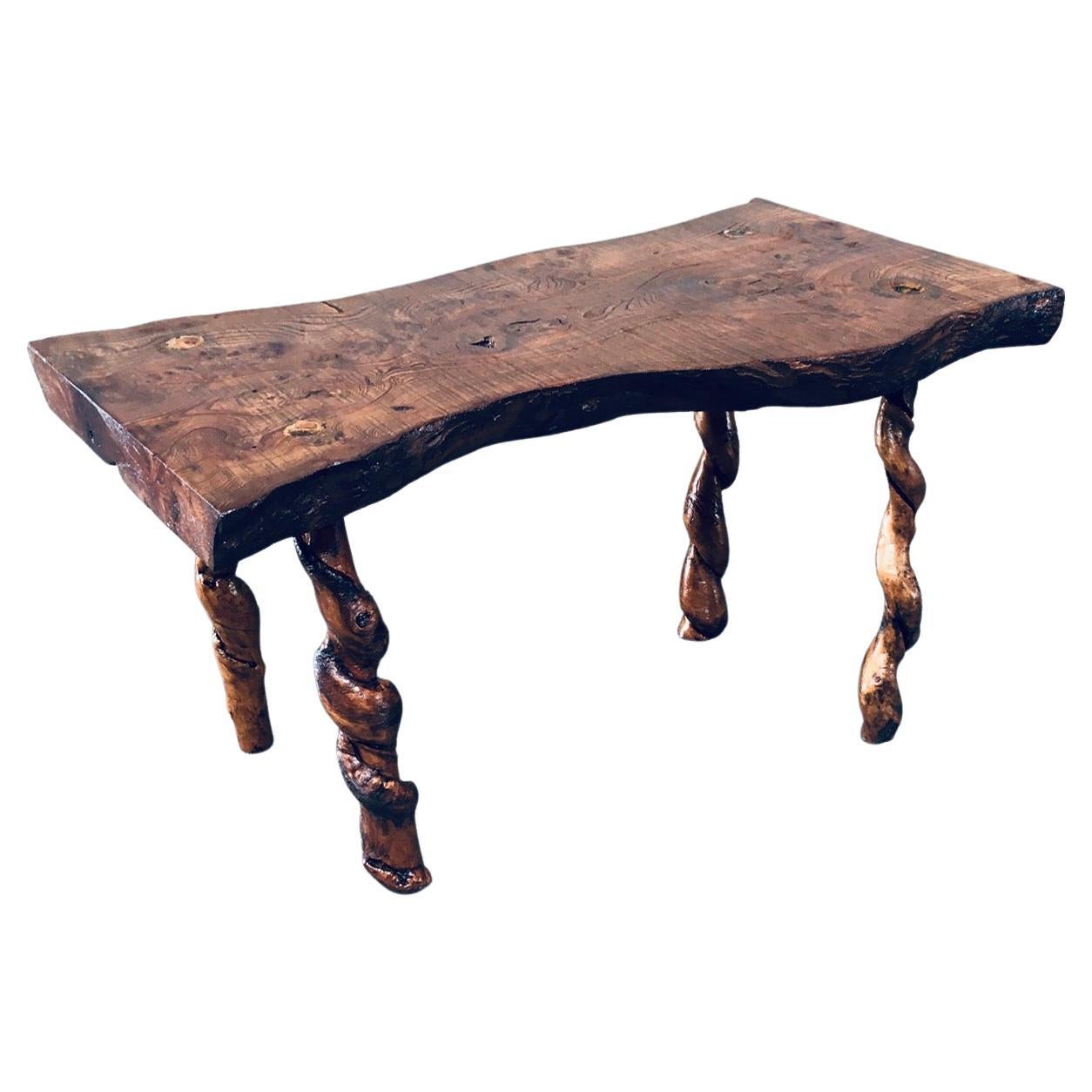 Table d'appoint en chêne et bois de raisin des années 1950, de style Wabi Sabi, fabriquée à la main