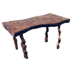 1950's Wabi Sabi Style Handcrafted Oak & Grape Wood Side Table