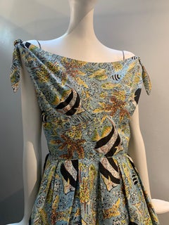 1950s Waikiki Kasuals Pale Aqua Cotton Sundress W/ Angelfish & Sea Shell Print