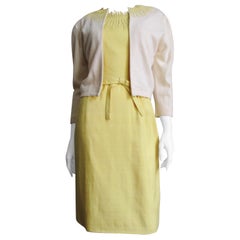 1950s Waldorf Astoria Boutique Embroidered Linen Dress and Cashmere Sweater Set
