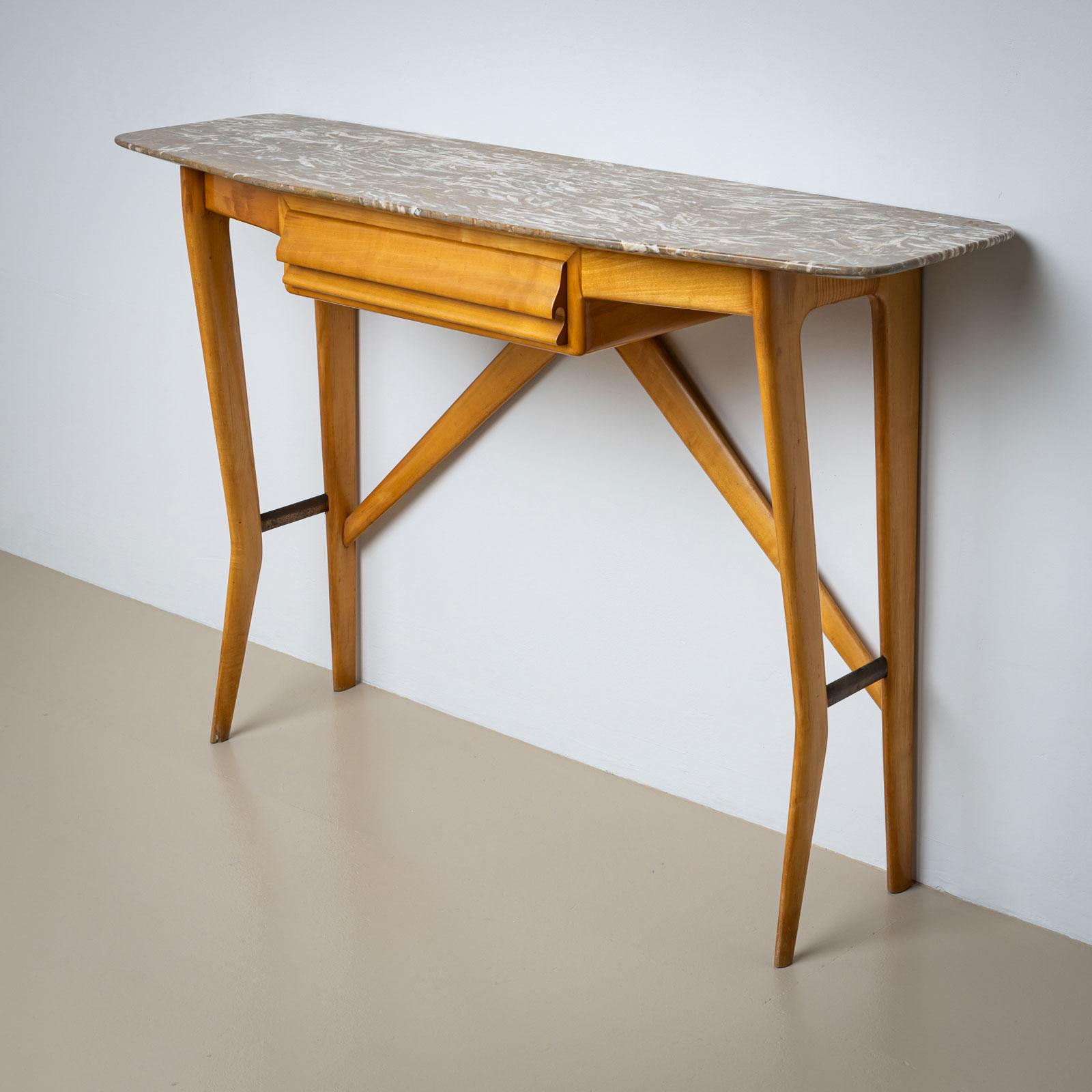 Italian 1950s Wall Console with Marble Top, Italy For Sale