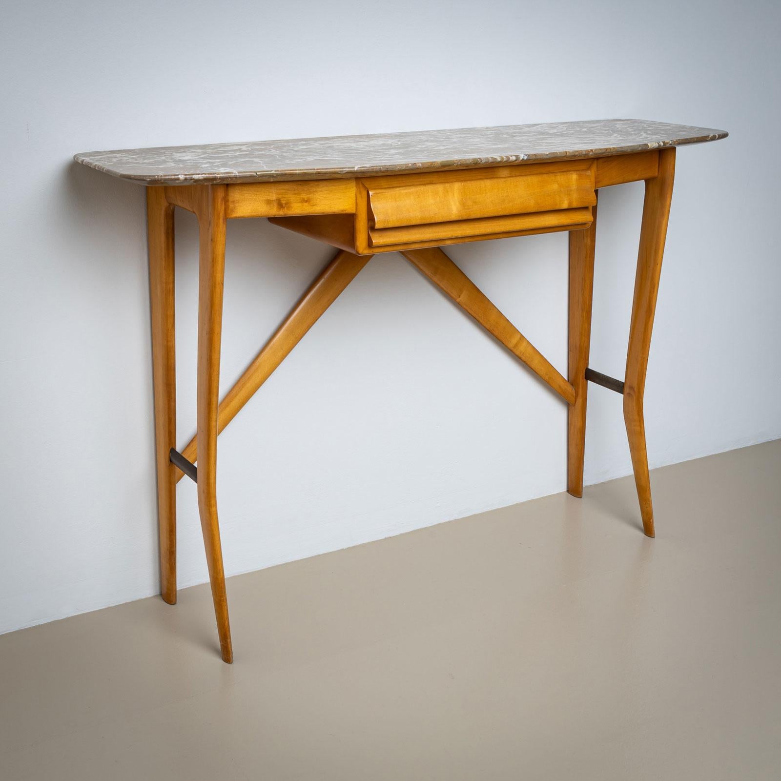 1950s Wall Console with Marble Top, Italy In Good Condition For Sale In New York, NY