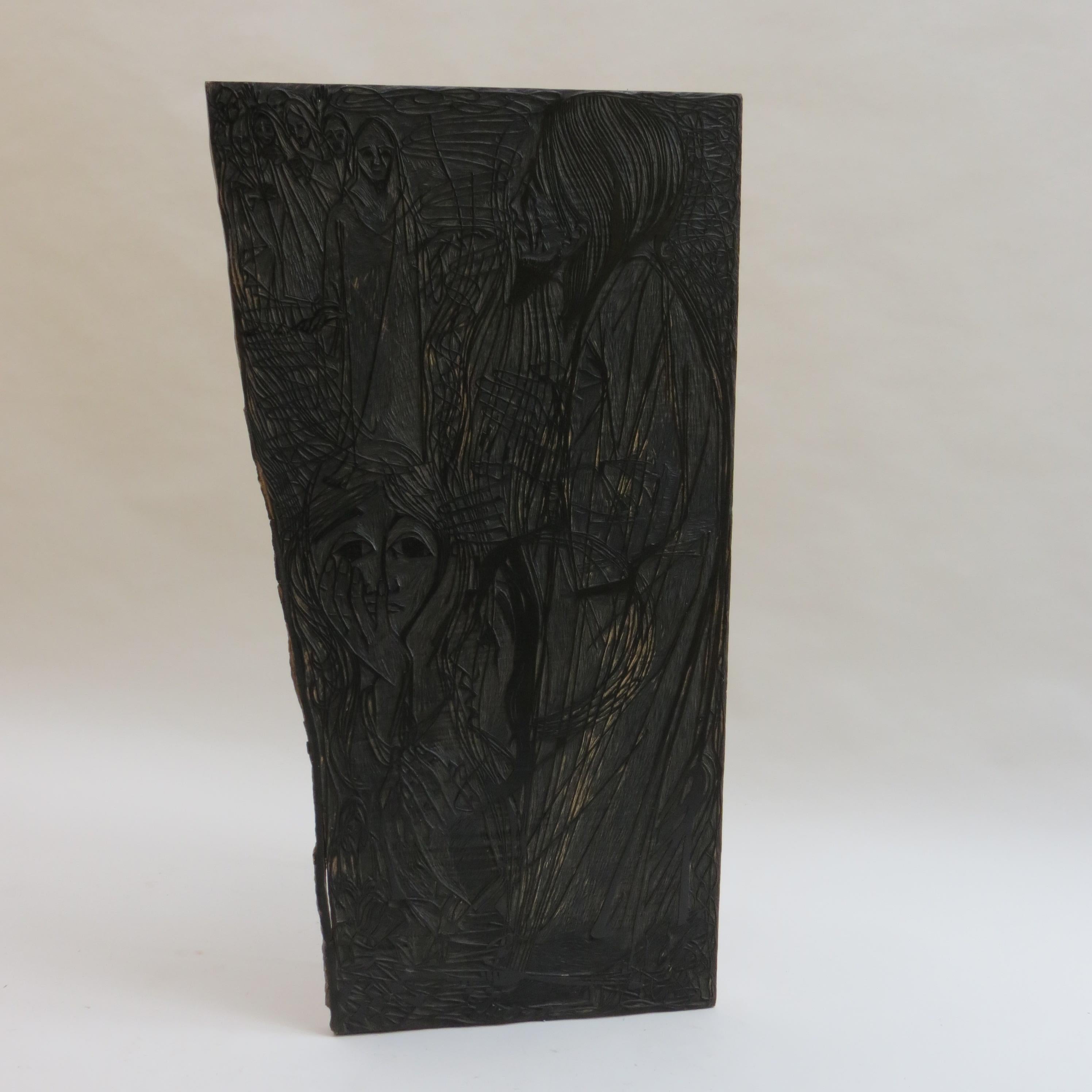 1950s Wall Hanging Carved Wooden Print Block by Pauline Jacobsen Lazareth For Sale 5