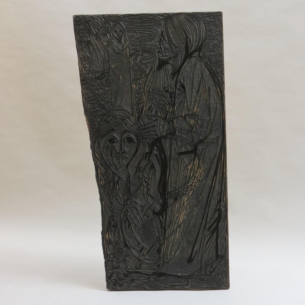 Scottish 1950s Wall Hanging Carved Wooden Print Block by Pauline Jacobsen Lazareth For Sale