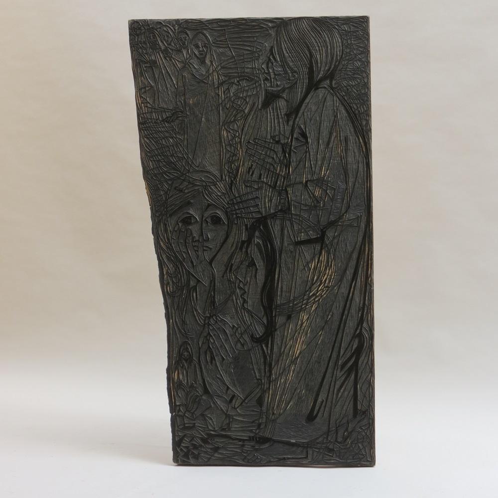Hand-Carved 1950s Wall Hanging Carved Wooden Print Block by Pauline Jacobsen Lazareth
