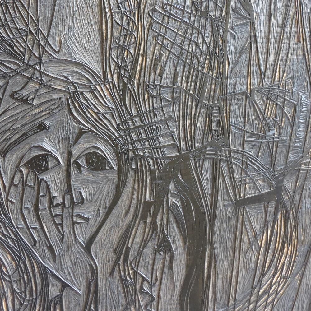 20th Century 1950s Wall Hanging Carved Wooden Print Block by Pauline Jacobsen Lazareth For Sale