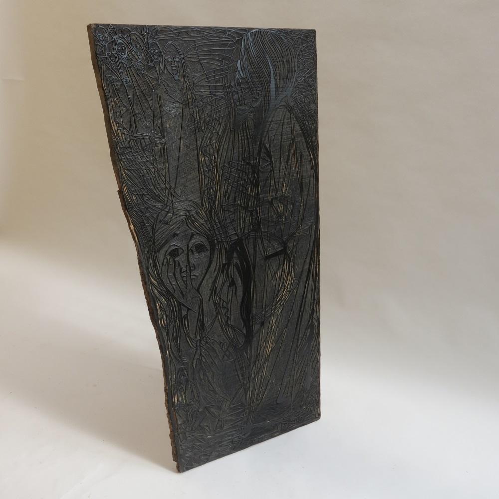 1950s Wall Hanging Carved Wooden Print Block by Pauline Jacobsen Lazareth For Sale 2