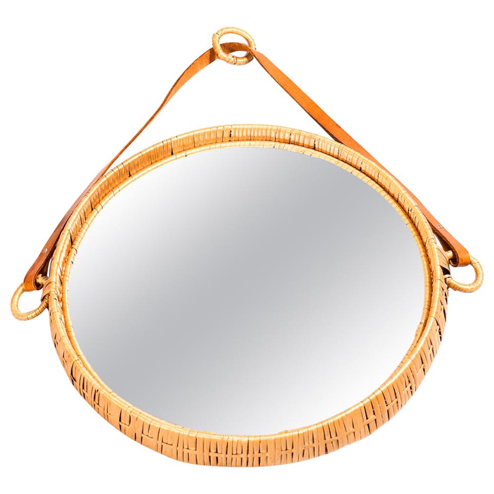 1950s Wall Mirror in Braided Willow Tree by Bengt Ruda for IKEA, Sweden For Sale
