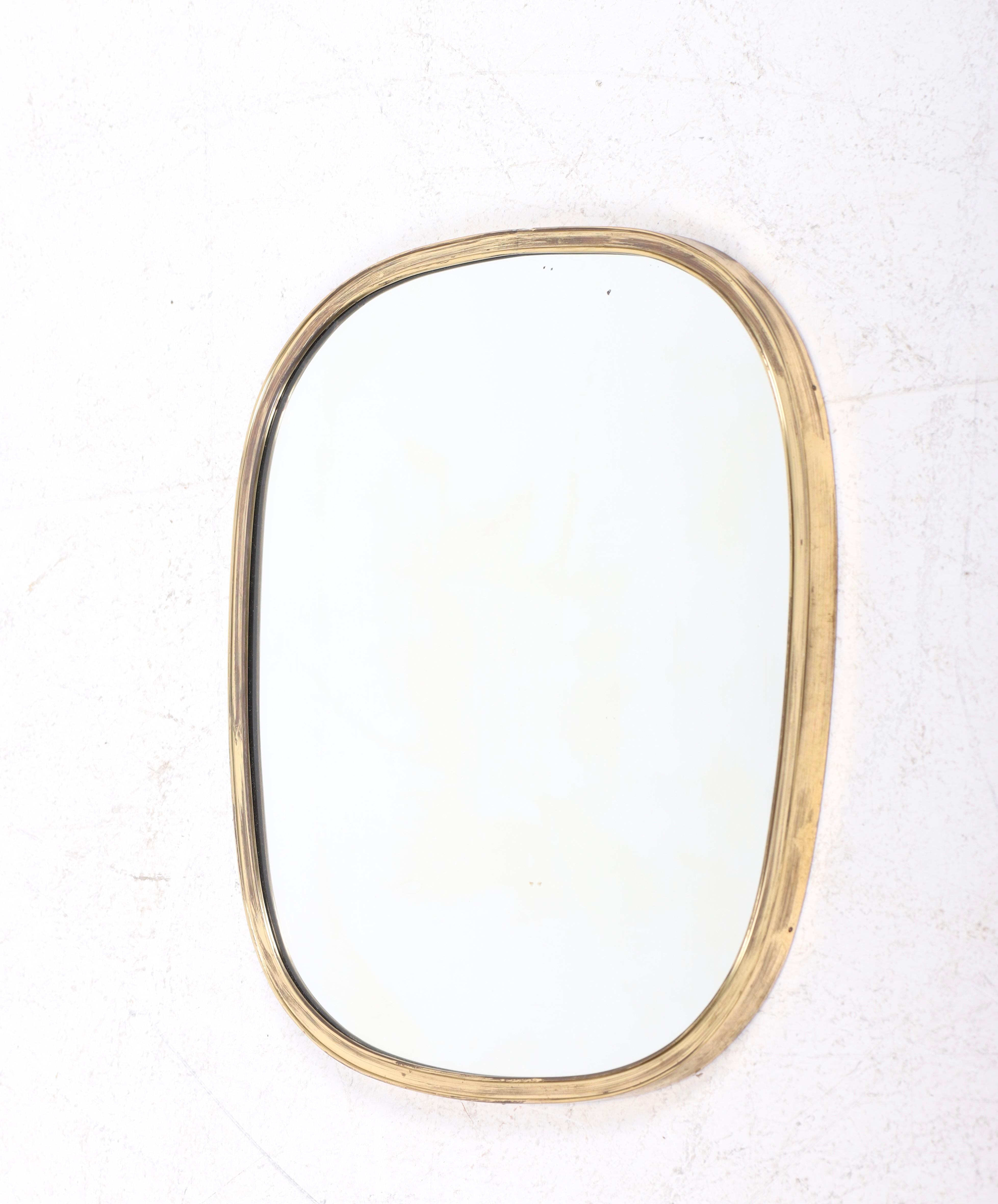 Mid-20th Century Wall Mirror in Brass, Made in Denmark 1950s For Sale