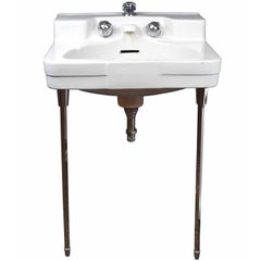 Vintage 1950s Wall Mount Sink with Chrome Legs