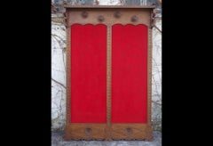 1950s Wall-Mounted Coat Rack in Wood and Red Velvet - A Touch of Vintage Eleganc