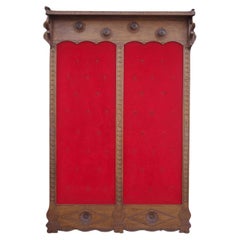 1950s Wall-Mounted Coat Rack in Wood and Red Velvet – A Touch of Vintage Eleganc