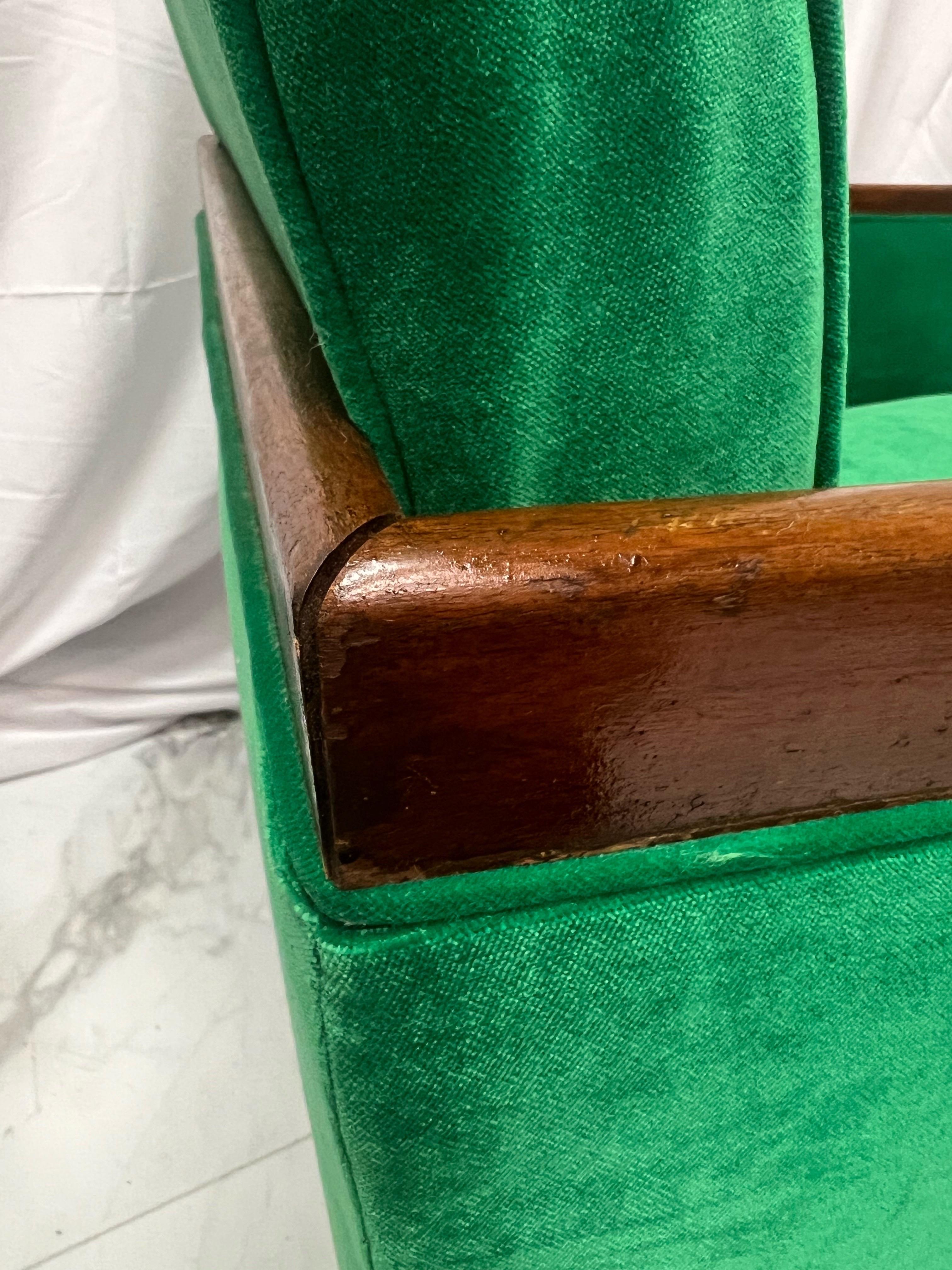 1950’s Walnut and Green Velvet Low Profile Chairs - a Pair For Sale 1