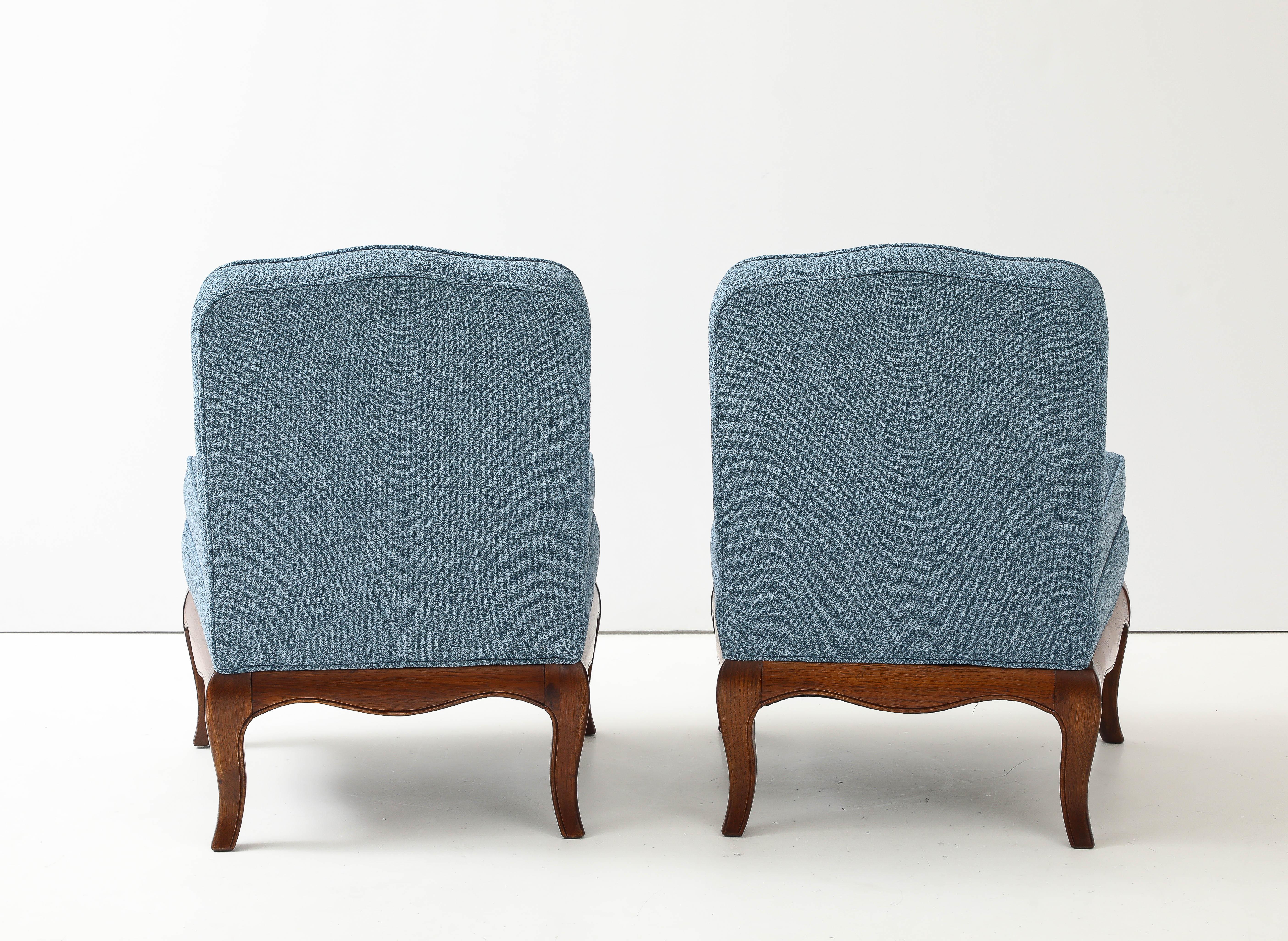 Mid-Century Modern 1950's Walnut Base Slipper Chairs By Drexel Heritage For Sale