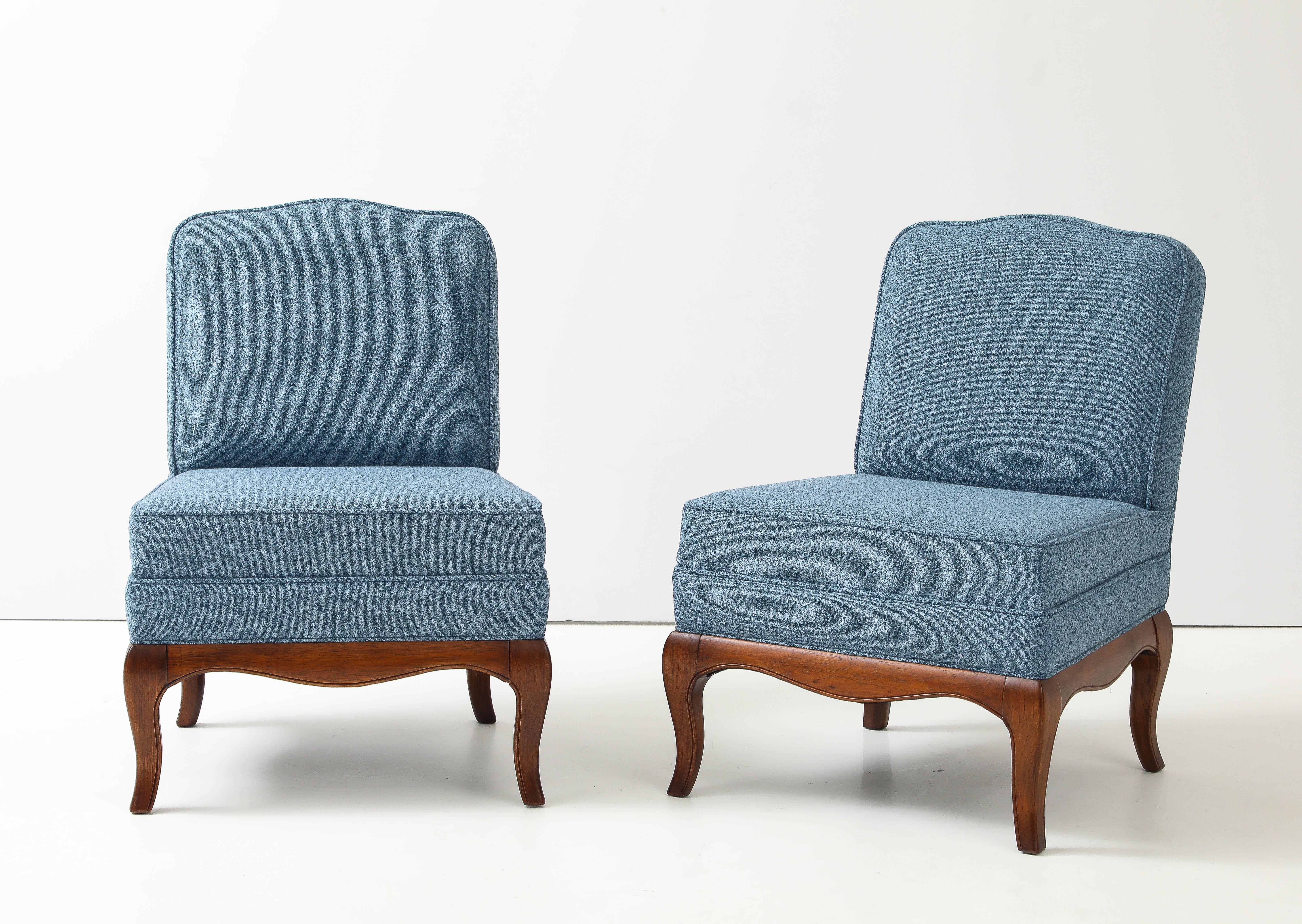 Mid-20th Century 1950's Walnut Base Slipper Chairs By Drexel Heritage For Sale
