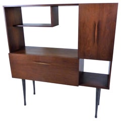 1950s Walnut Cabinet Bar with Lighted Area