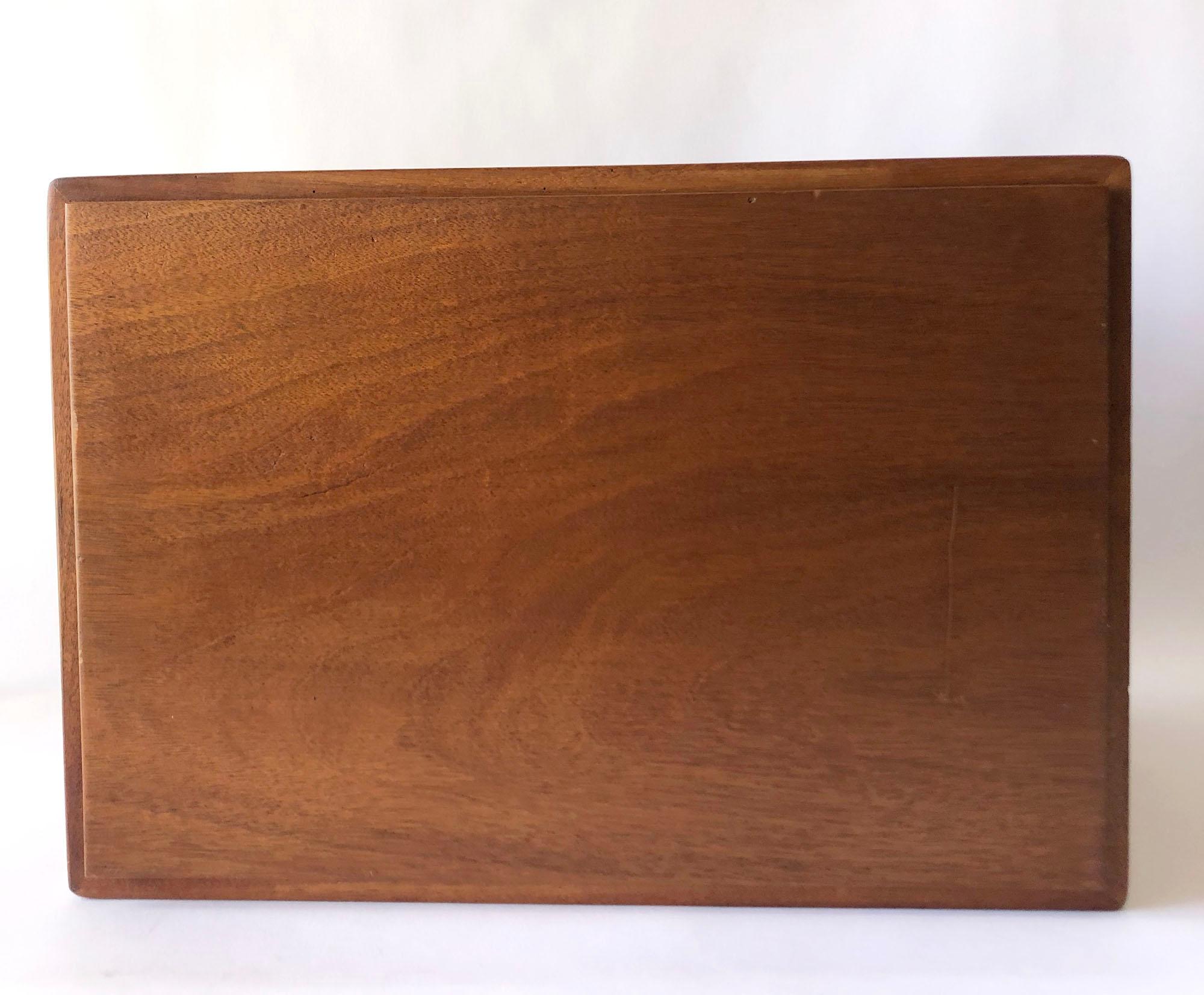 Mid-Century Modern 1950s Walnut Jewelry Chest with Stainless Steel Drawer Pulls