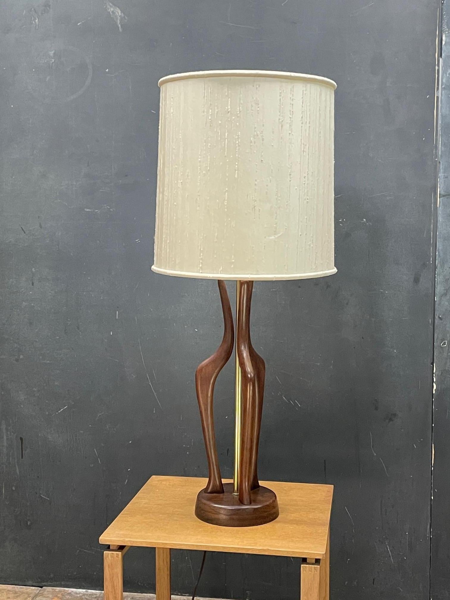 American 1950s Walnut Sculptural Tri-Spire Table Lamp Mid-Century Modeline Pearsall Tiki For Sale