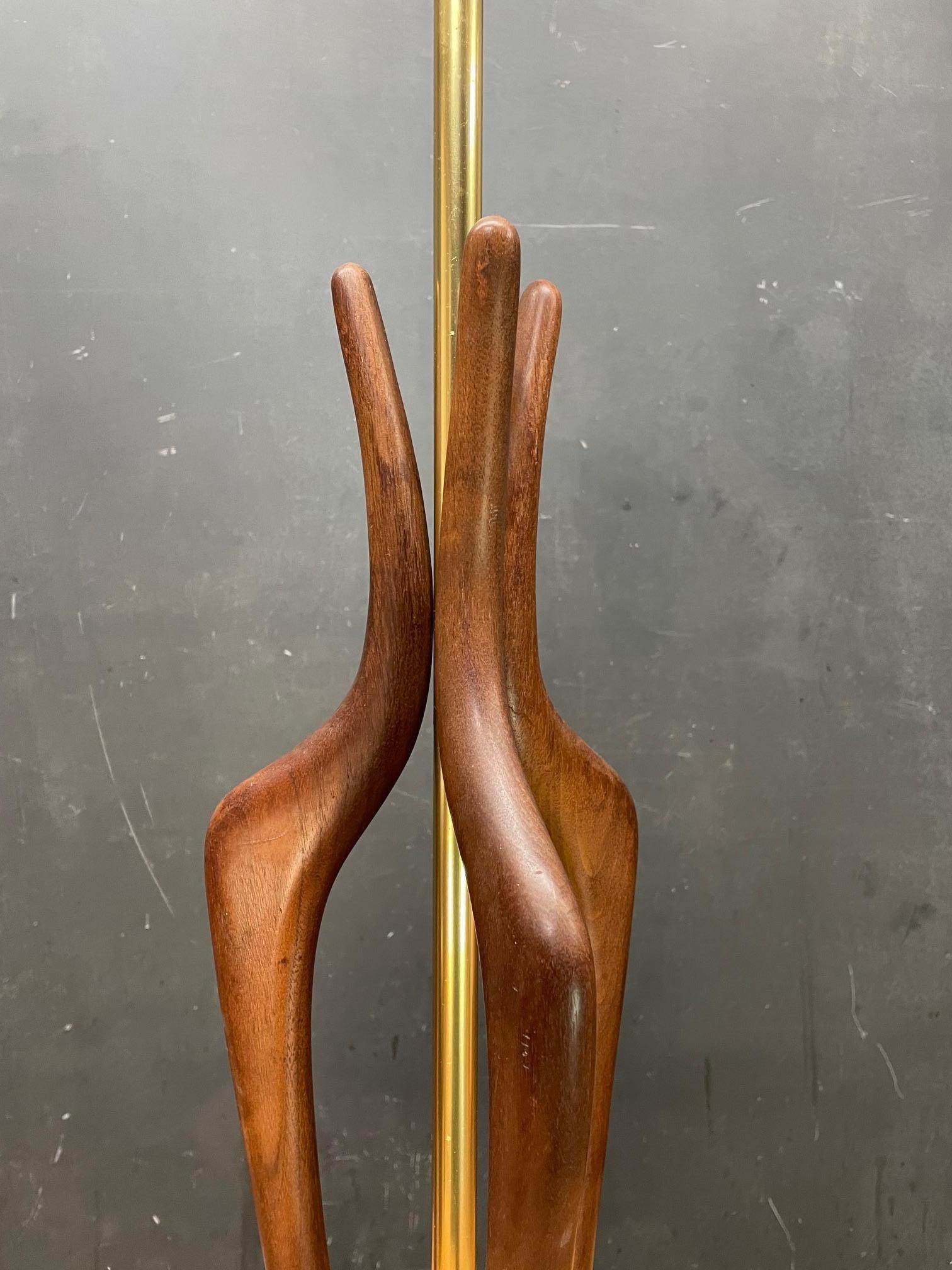 Machine-Made 1950s Walnut Sculptural Tri-Spire Table Lamp Mid-Century Modeline Pearsall Tiki For Sale