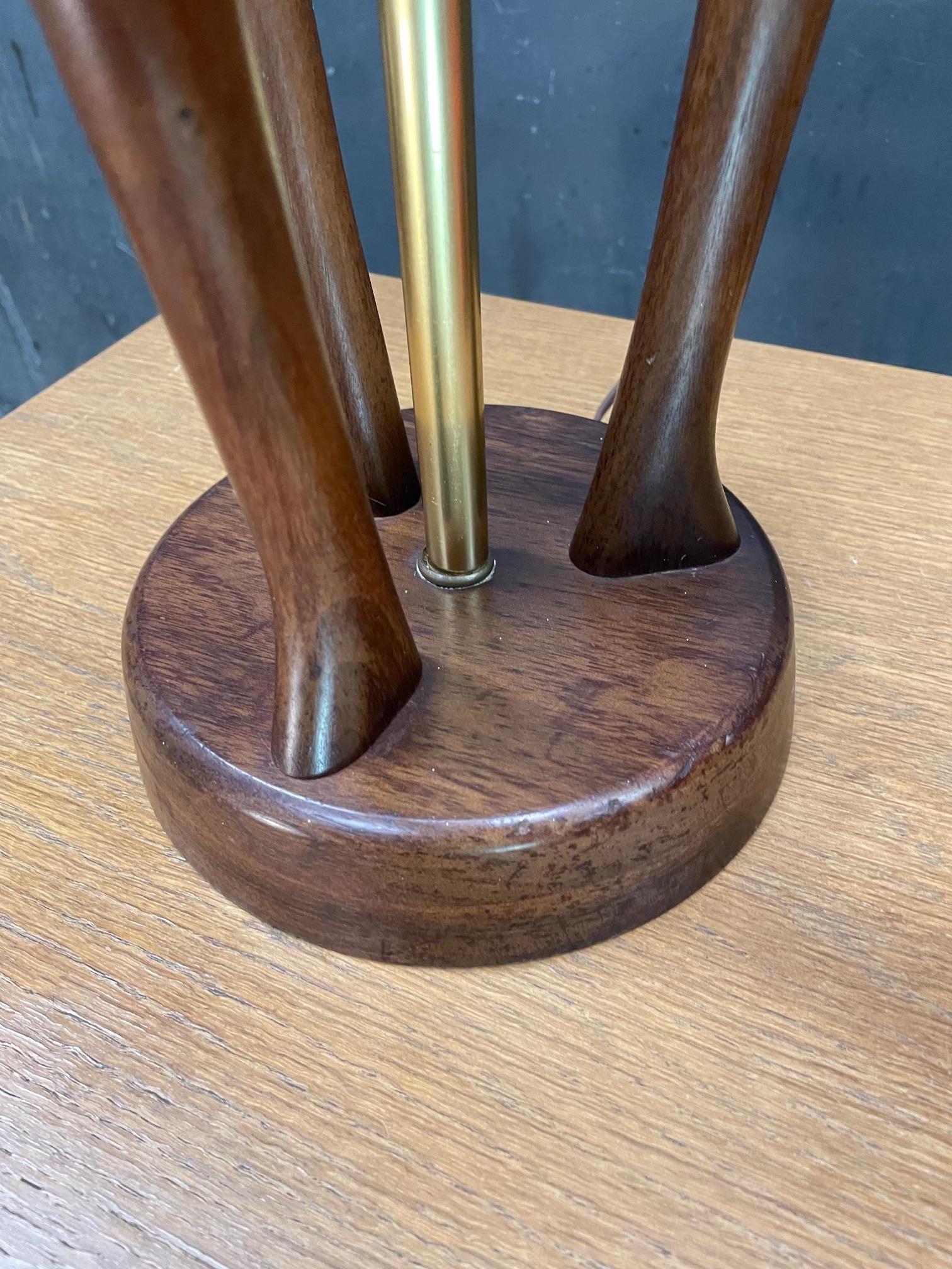 Wood 1950s Walnut Sculptural Tri-Spire Table Lamp Mid-Century Modeline Pearsall Tiki For Sale