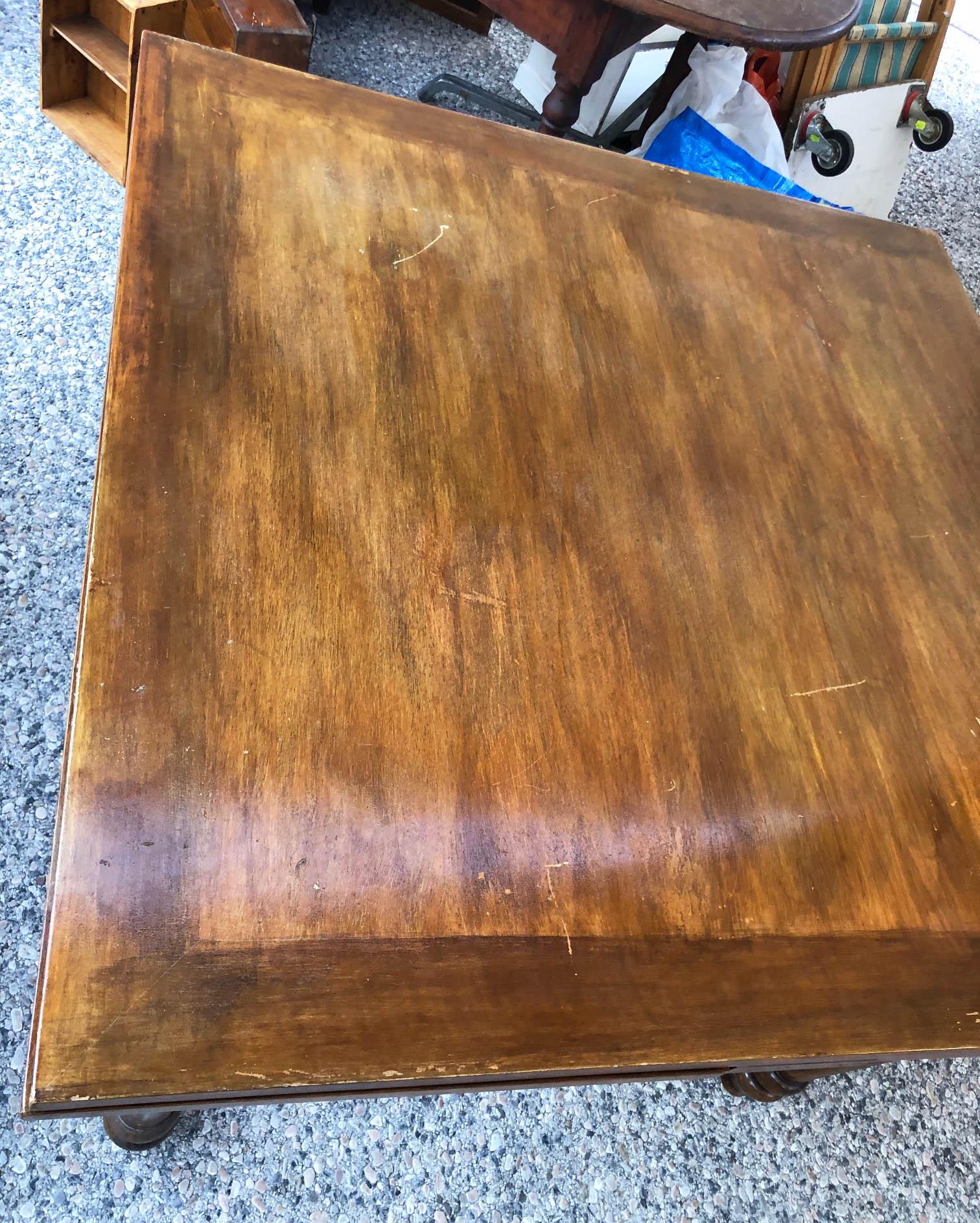 1950s Walnut Table, Original Italian, Square, Extendable, with Turned Leg For Sale 2