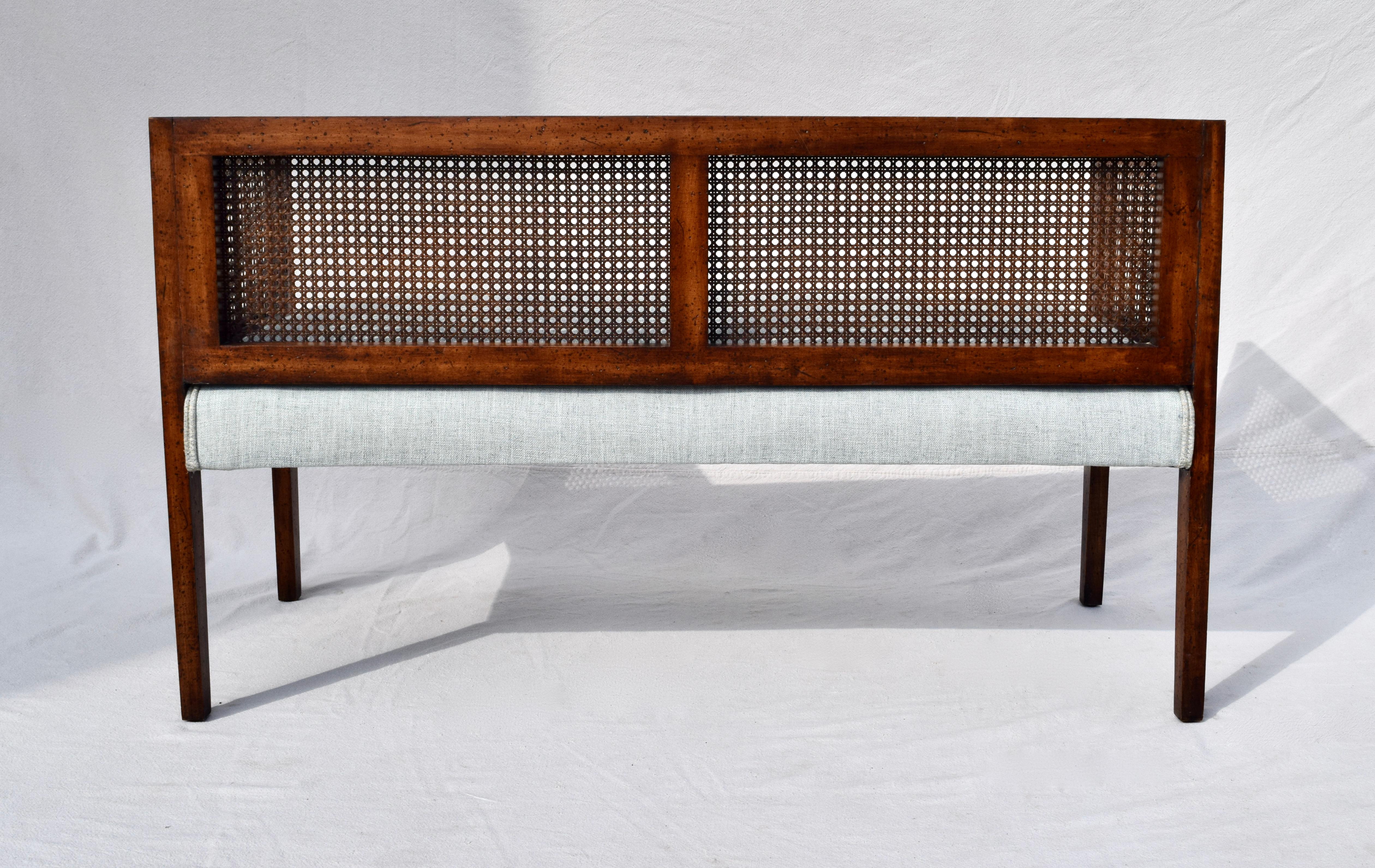 Linen 1950s Walnut Window Bench in the Manner of Edward Wormley for Dunbar