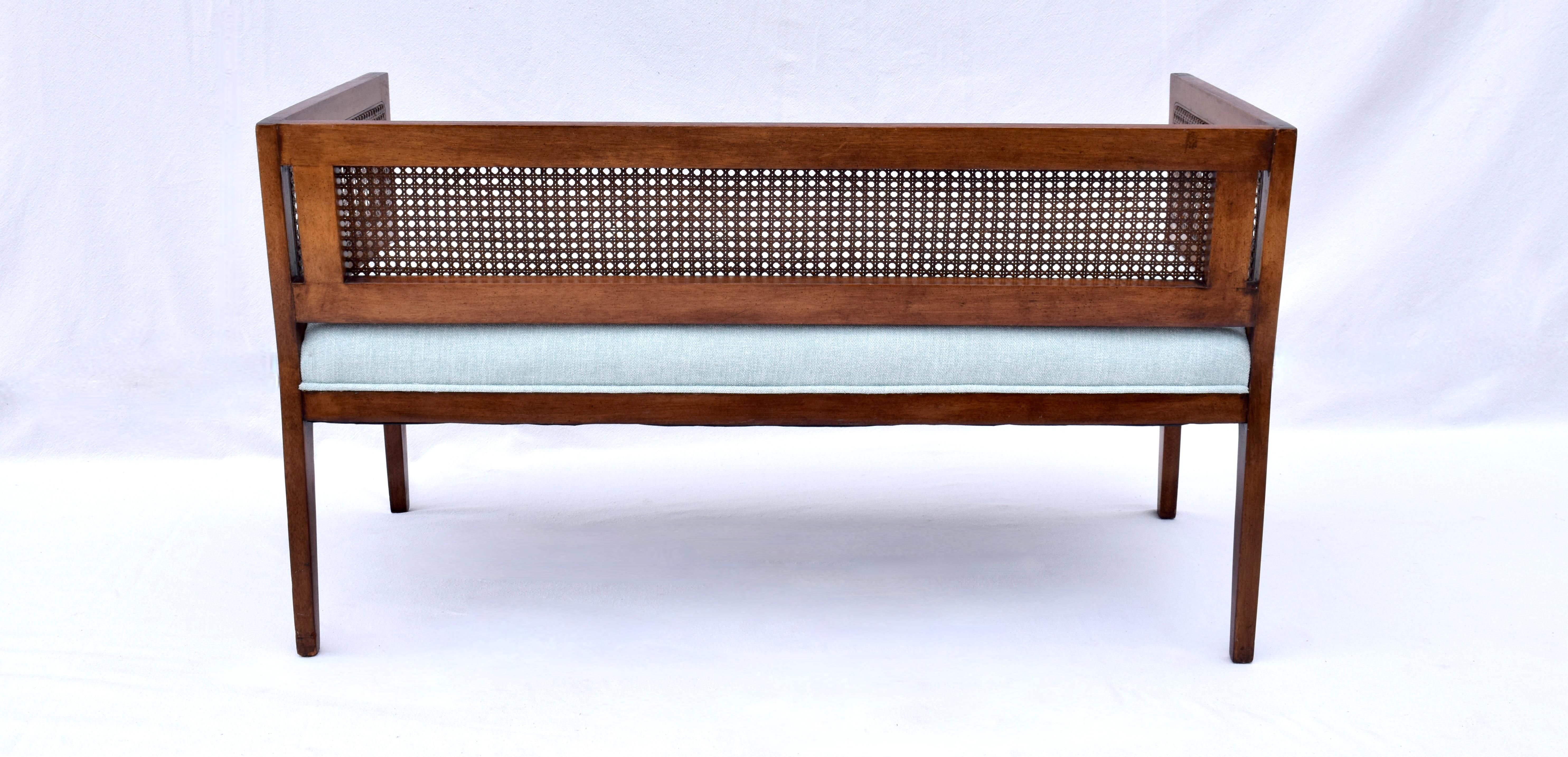 Chenille 1950s Walnut Window Bench in the Manner of Edward Wormley for Dunbar