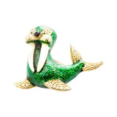 1950s Walrus Enamels Green Brooch