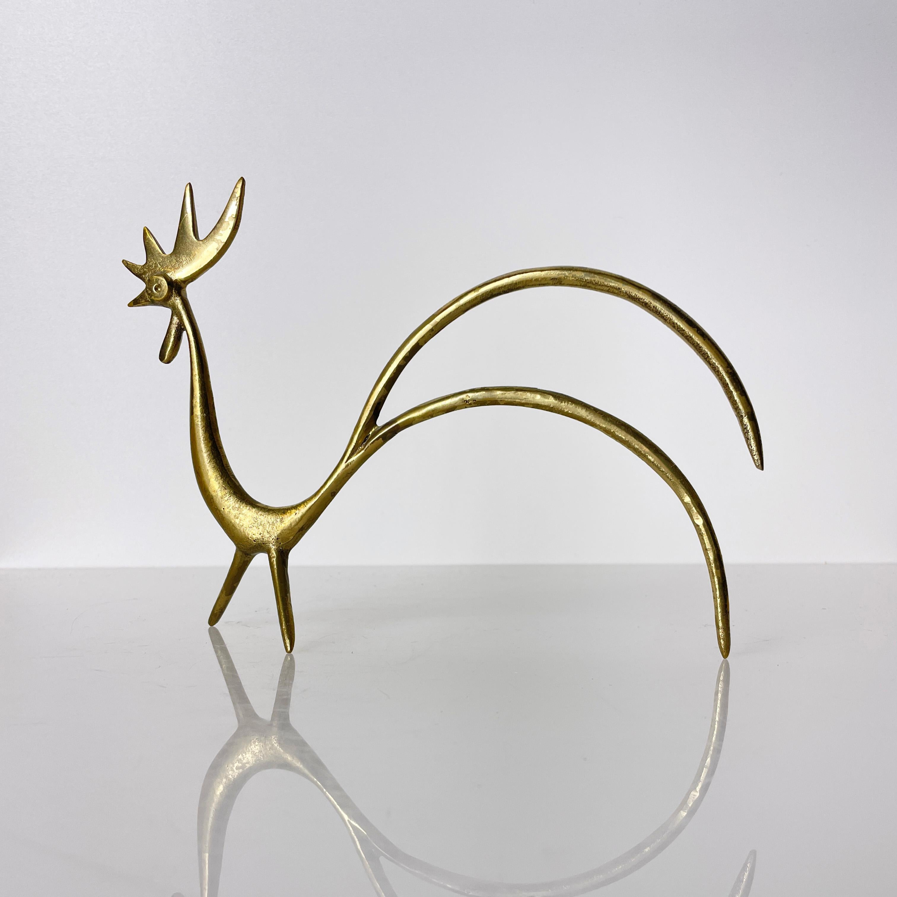 1950's Solid Brass figure of a Rooster by Walter Bosse, Austria. 
Beautiful mid century decorative decorative piece to finish off a sideboard, mantlepiece or shelving unit. 