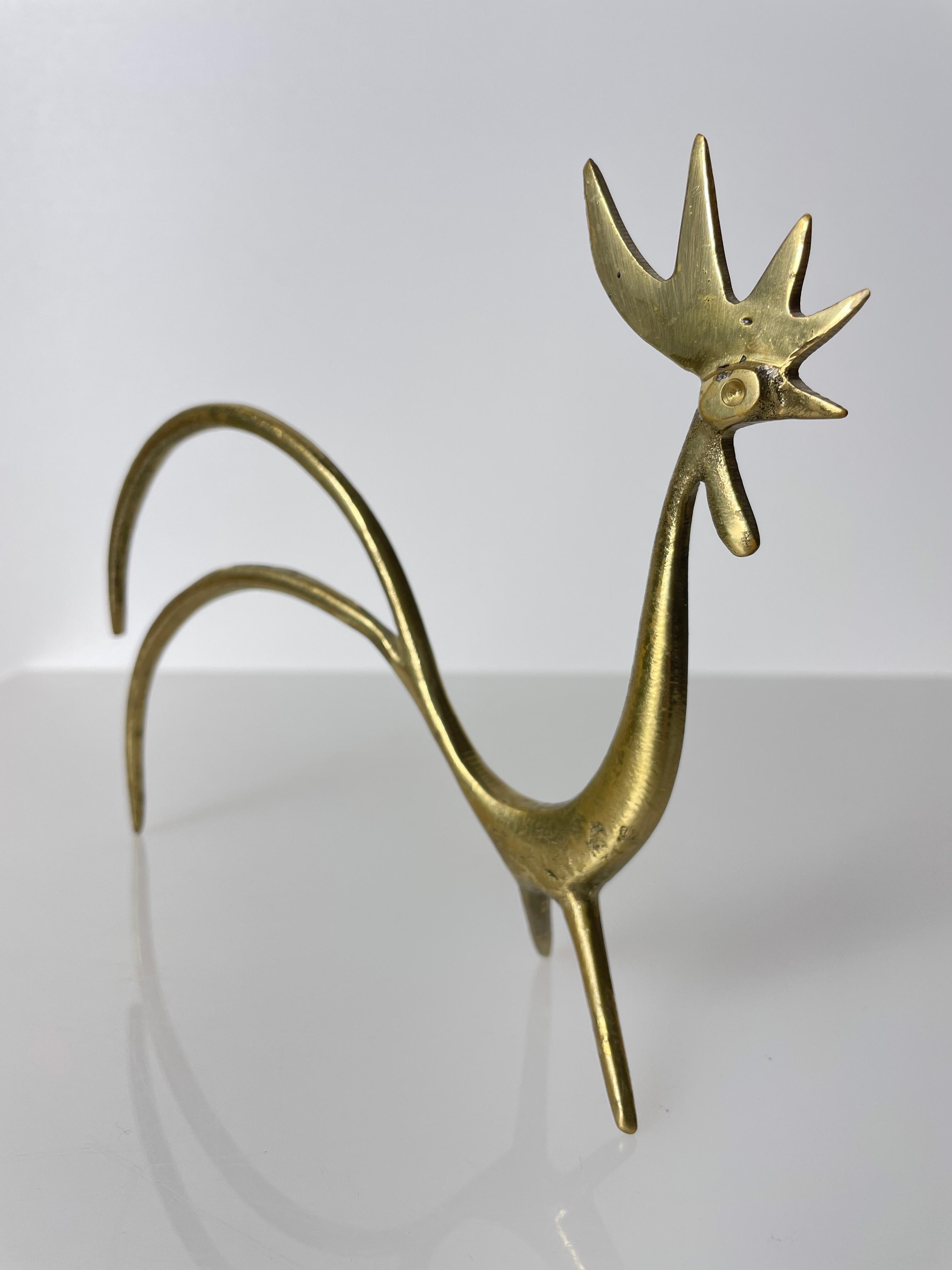 1950's Walter Bosse Solid Brass Rooster Figure In Good Condition In Bern, CH