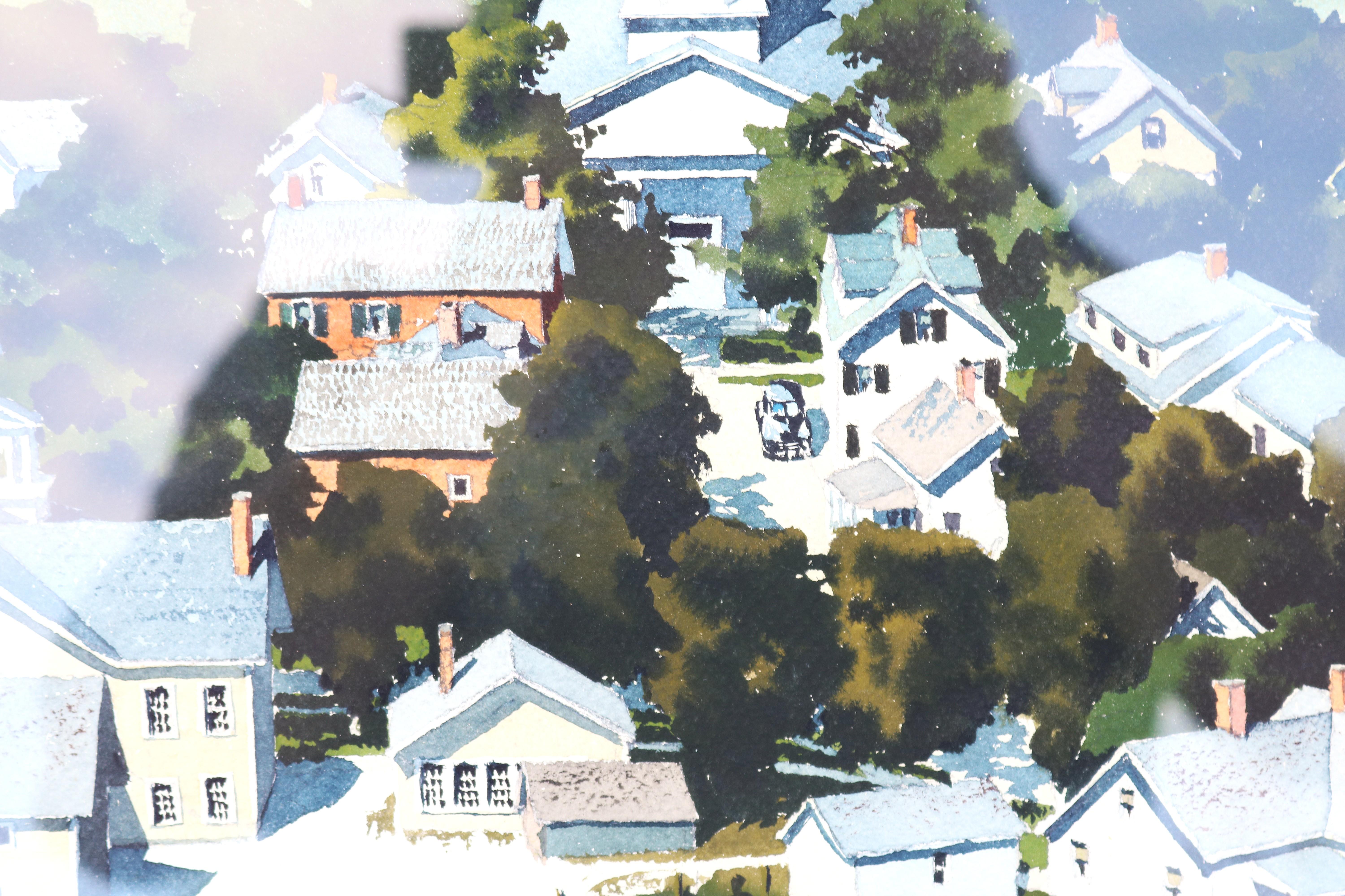 Años 50 Walton Blodgett Stowe Vermont Pintura original en acuarela sobre papel Firmada en venta 4