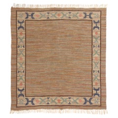 Tapis suédois à tissage plat des années 1950, couleur terre chaude Tapis scandinave Röllakan