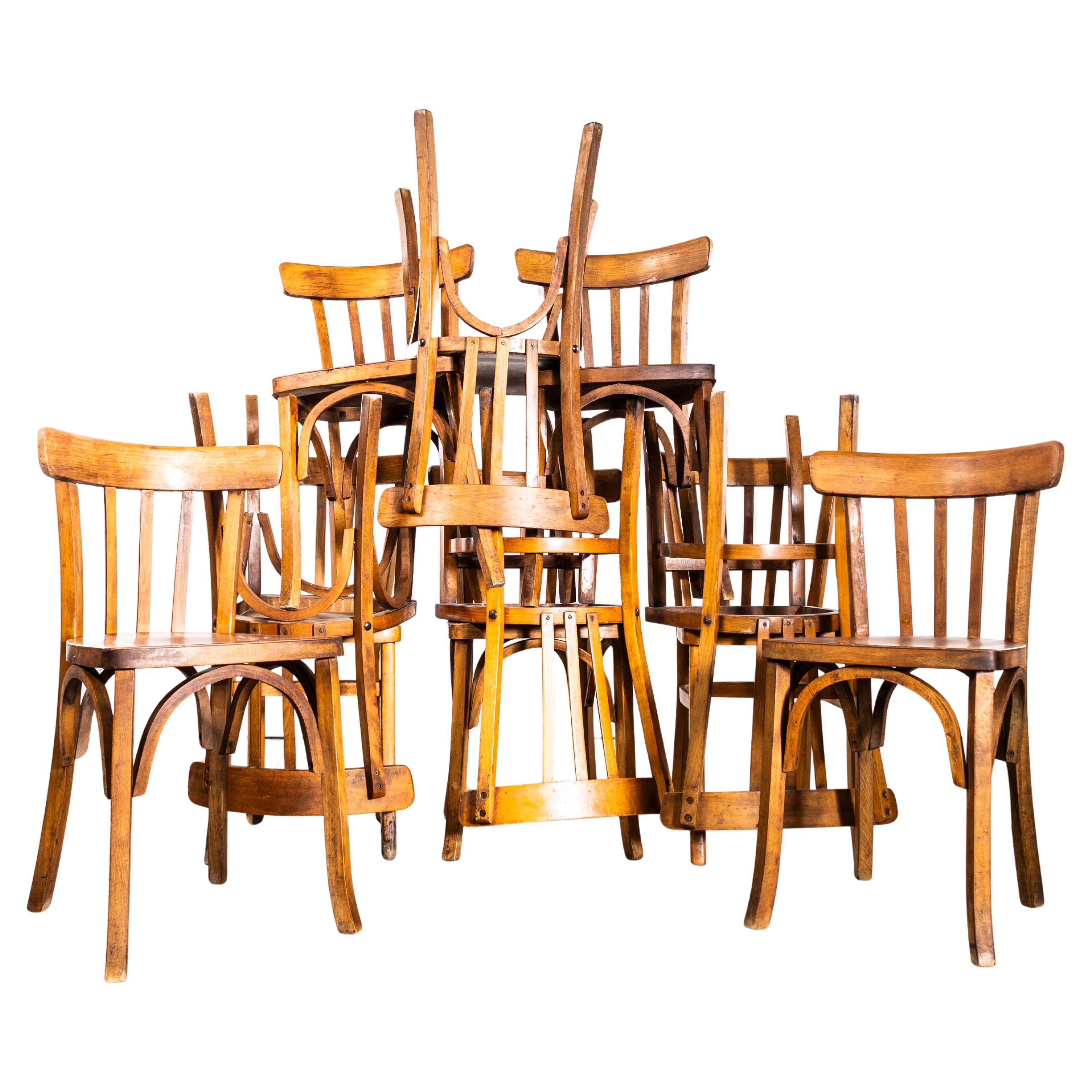 Sedie da pranzo bistro in rovere caldo francese Baumann degli anni
50