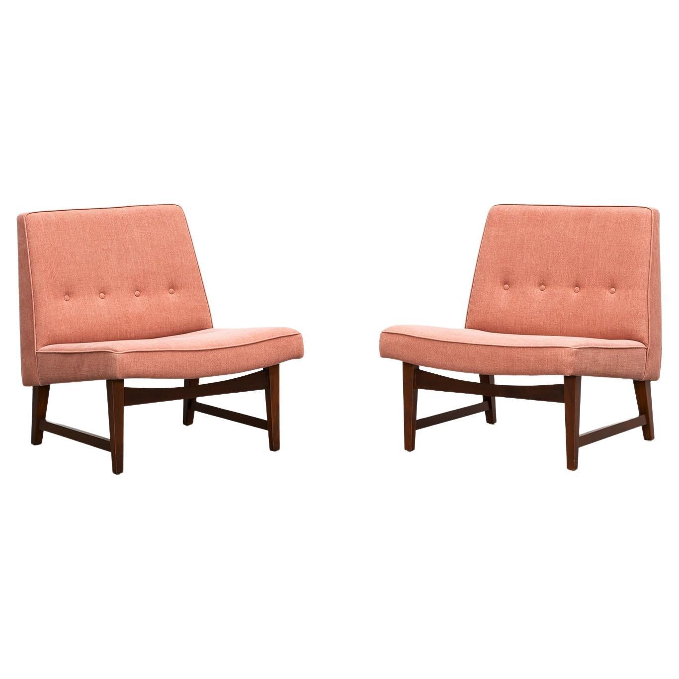 1950s Warm Pink Edward Wormley pair of Lounge Chairs 'New Upholstery' For Sale