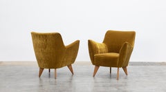 1950s Warm Yellow Fabric Lounge Chairs by Guglielmo Veronesi, New Upholstery