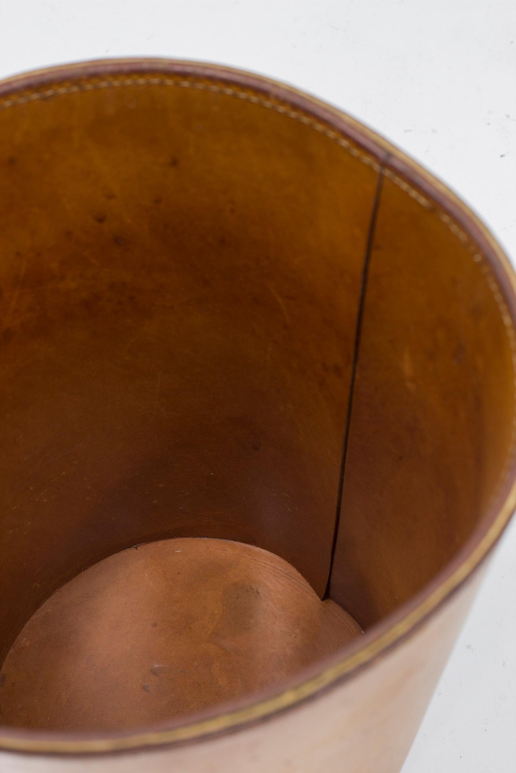 Mid-20th Century 1950s Waste Paper Basket in Leather by Carl Auböck For Sale